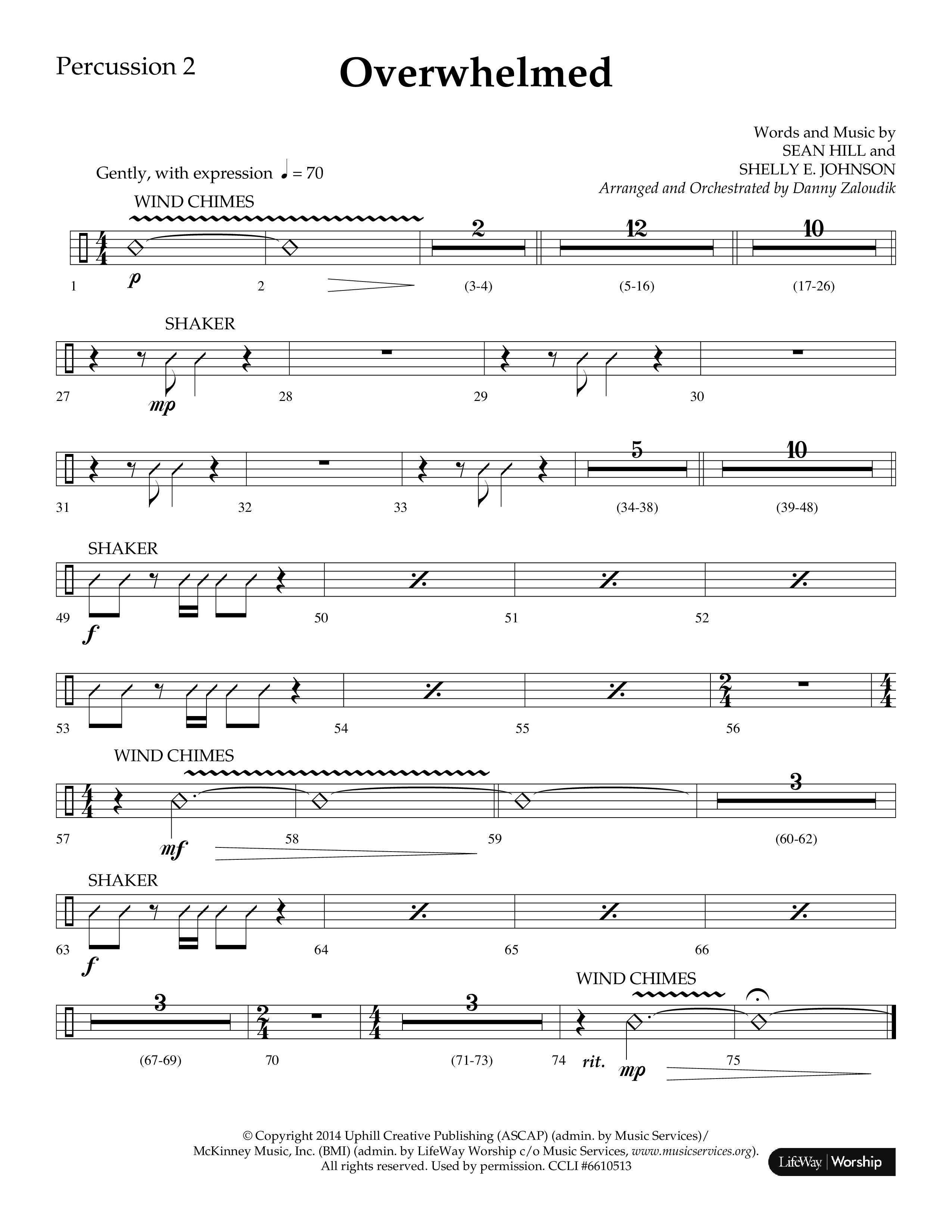Overwhelmed (Choral Anthem SATB) Percussion 1/2 (Lifeway Choral / Arr. Danny Zaloudik)