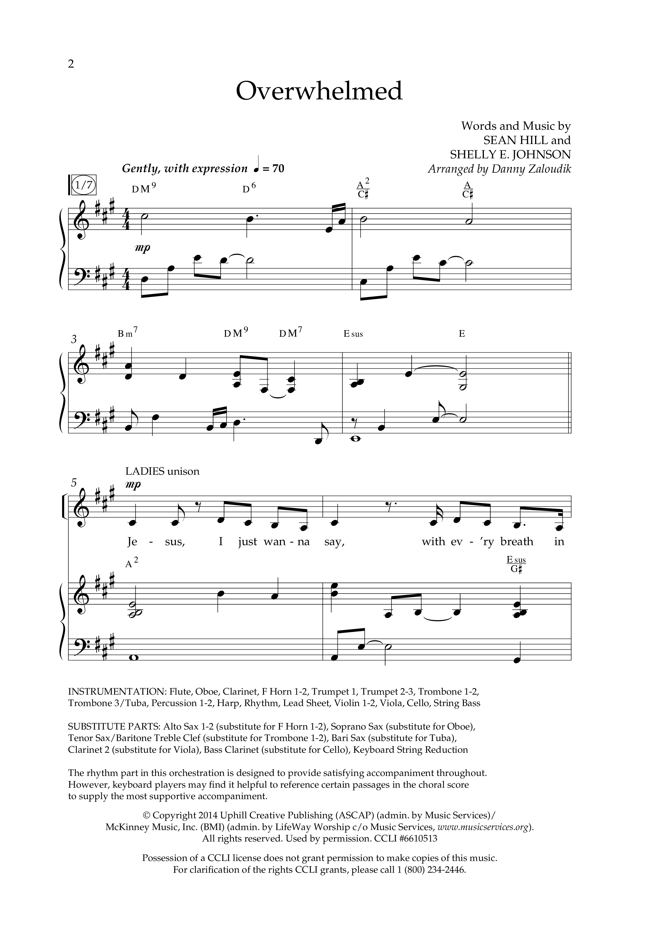 Overwhelmed (Choral Anthem SATB) Anthem (SATB/Piano) (Lifeway Choral / Arr. Danny Zaloudik)