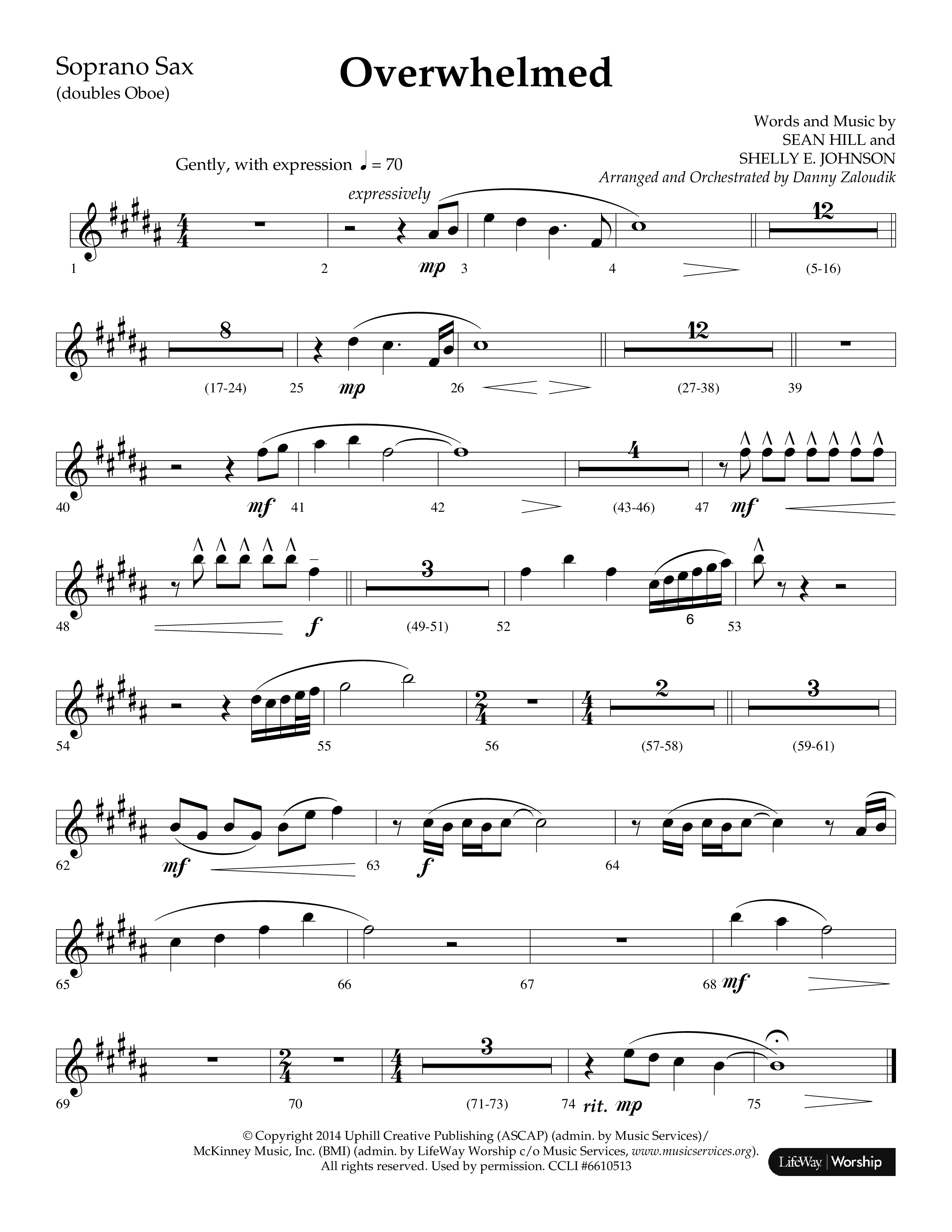Overwhelmed (Choral Anthem SATB) Soprano Sax (Lifeway Choral / Arr. Danny Zaloudik)