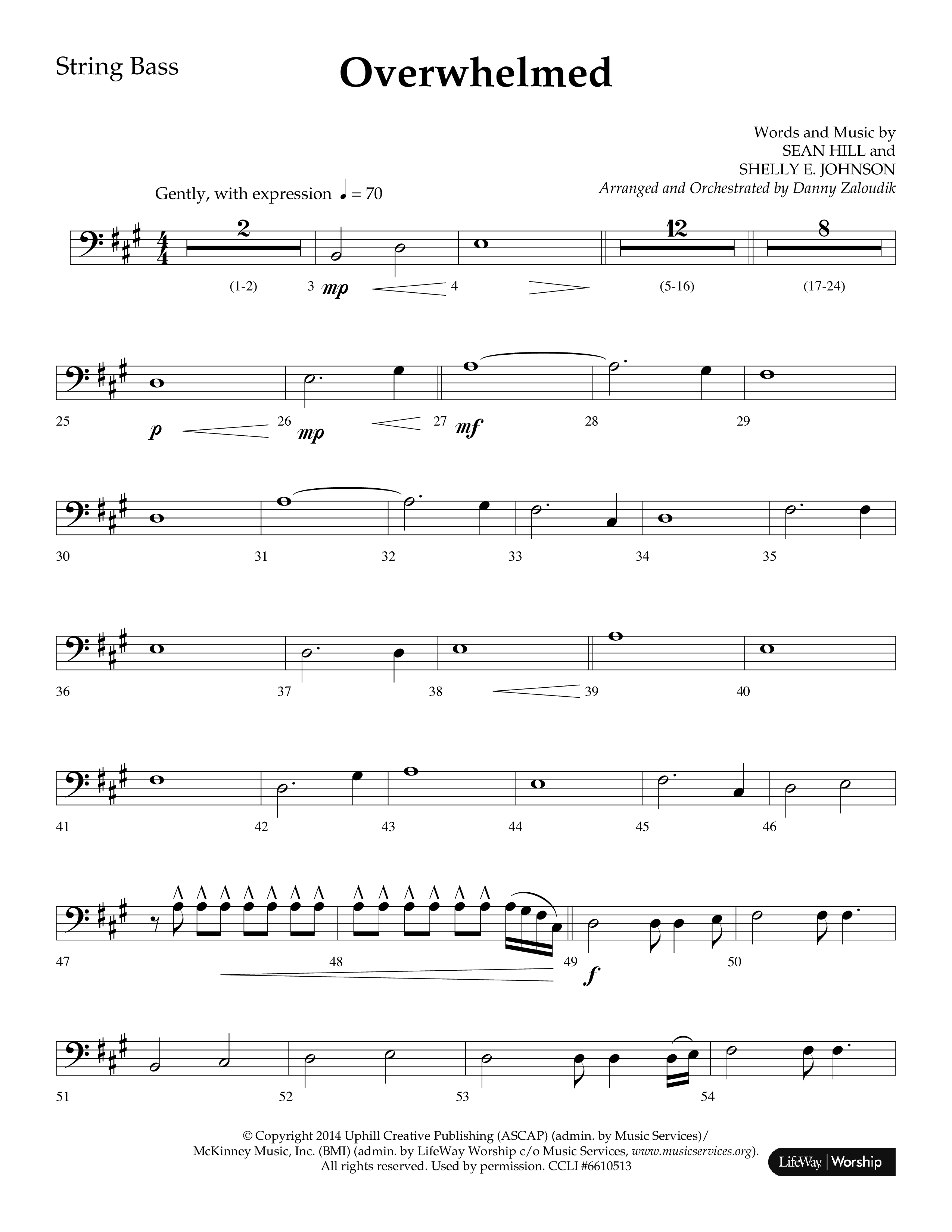 Overwhelmed (Choral Anthem SATB) String Bass (Lifeway Choral / Arr. Danny Zaloudik)