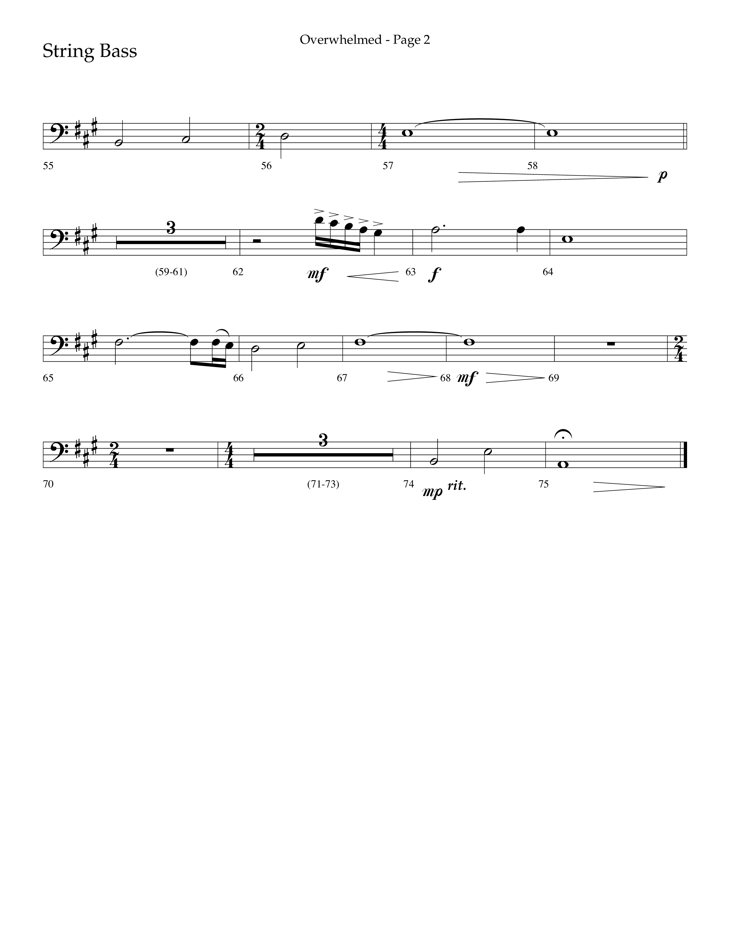 Overwhelmed (Choral Anthem SATB) String Bass (Lifeway Choral / Arr. Danny Zaloudik)