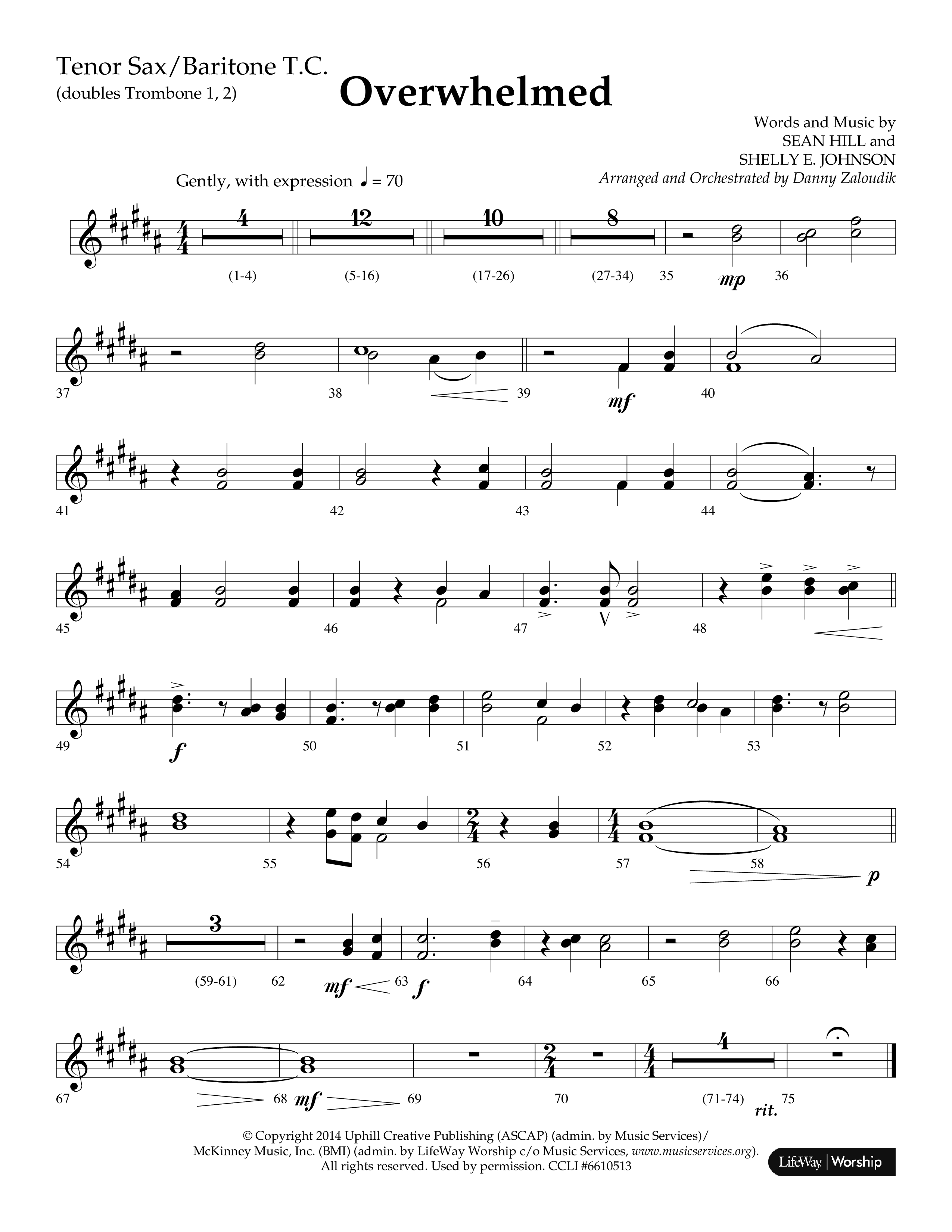 Overwhelmed (Choral Anthem SATB) Tenor Sax/Baritone T.C. (Lifeway Choral / Arr. Danny Zaloudik)