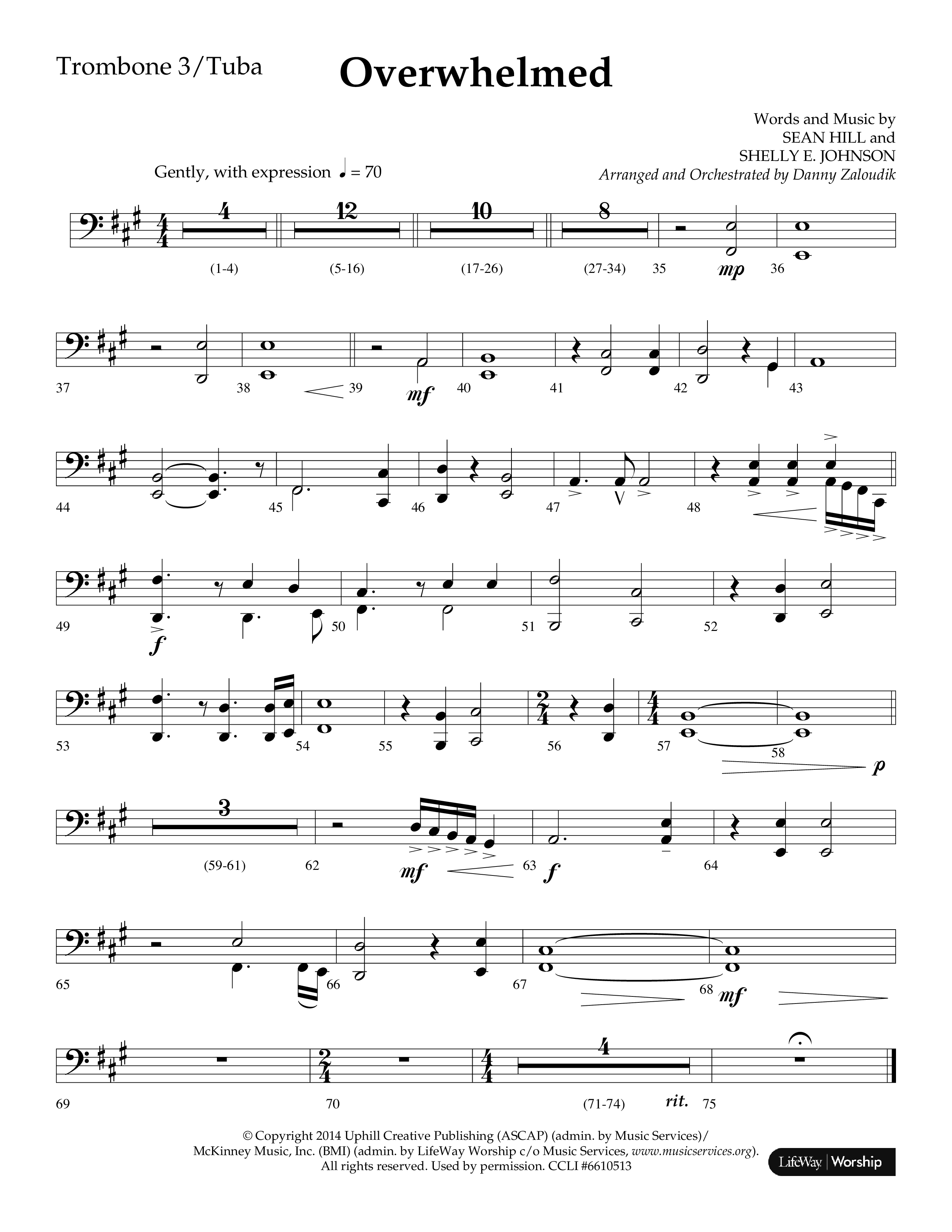 Overwhelmed (Choral Anthem SATB) Trombone 3/Tuba (Lifeway Choral / Arr. Danny Zaloudik)