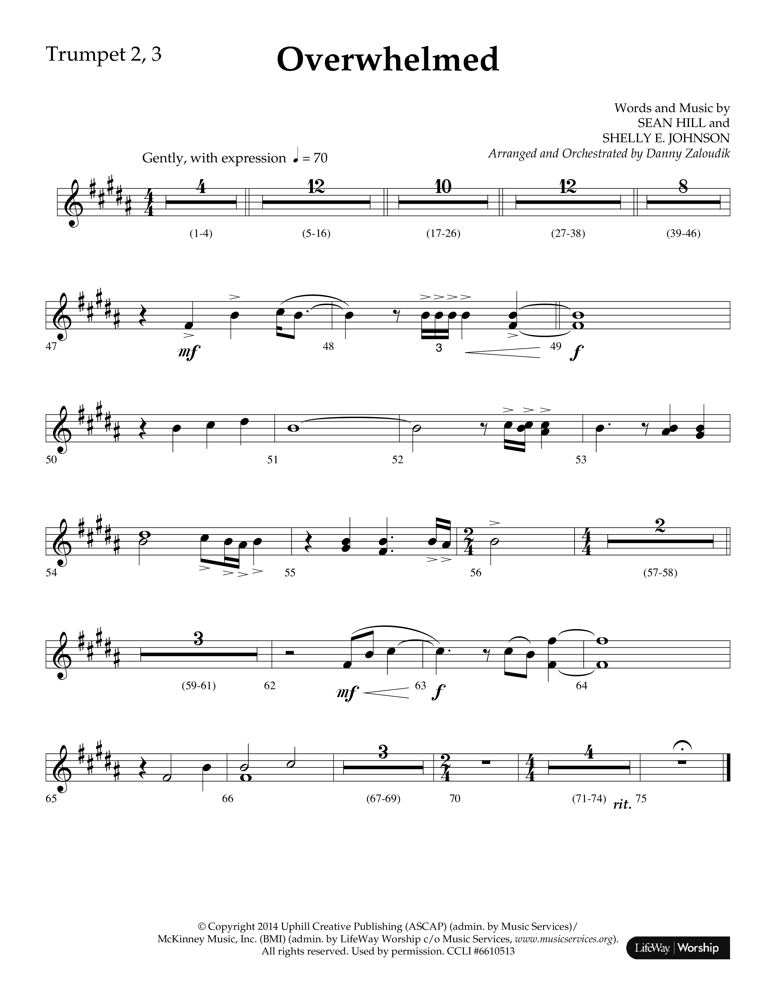 Overwhelmed (Choral Anthem SATB) Trumpet 2/3 (Lifeway Choral / Arr. Danny Zaloudik)