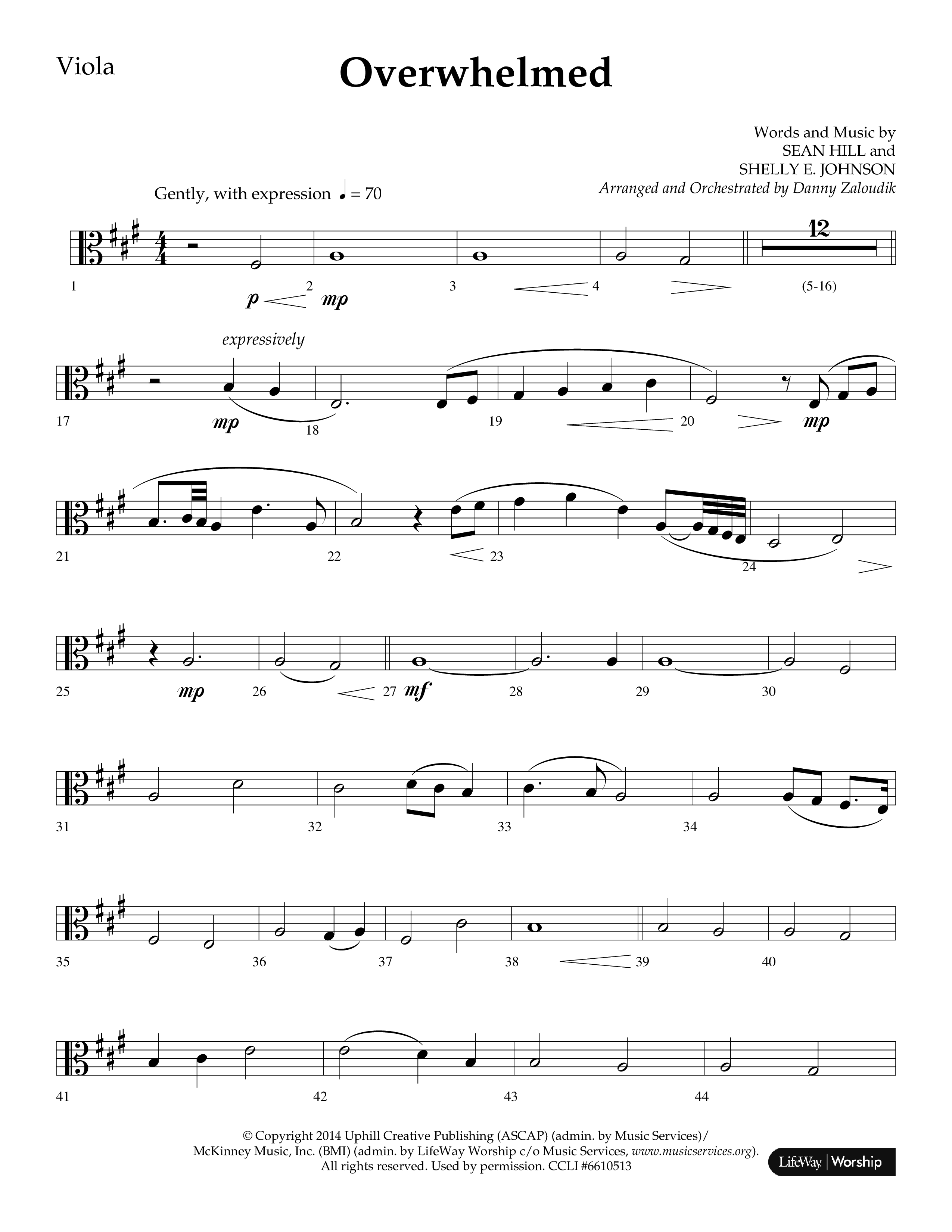 Overwhelmed (Choral Anthem SATB) Viola (Lifeway Choral / Arr. Danny Zaloudik)