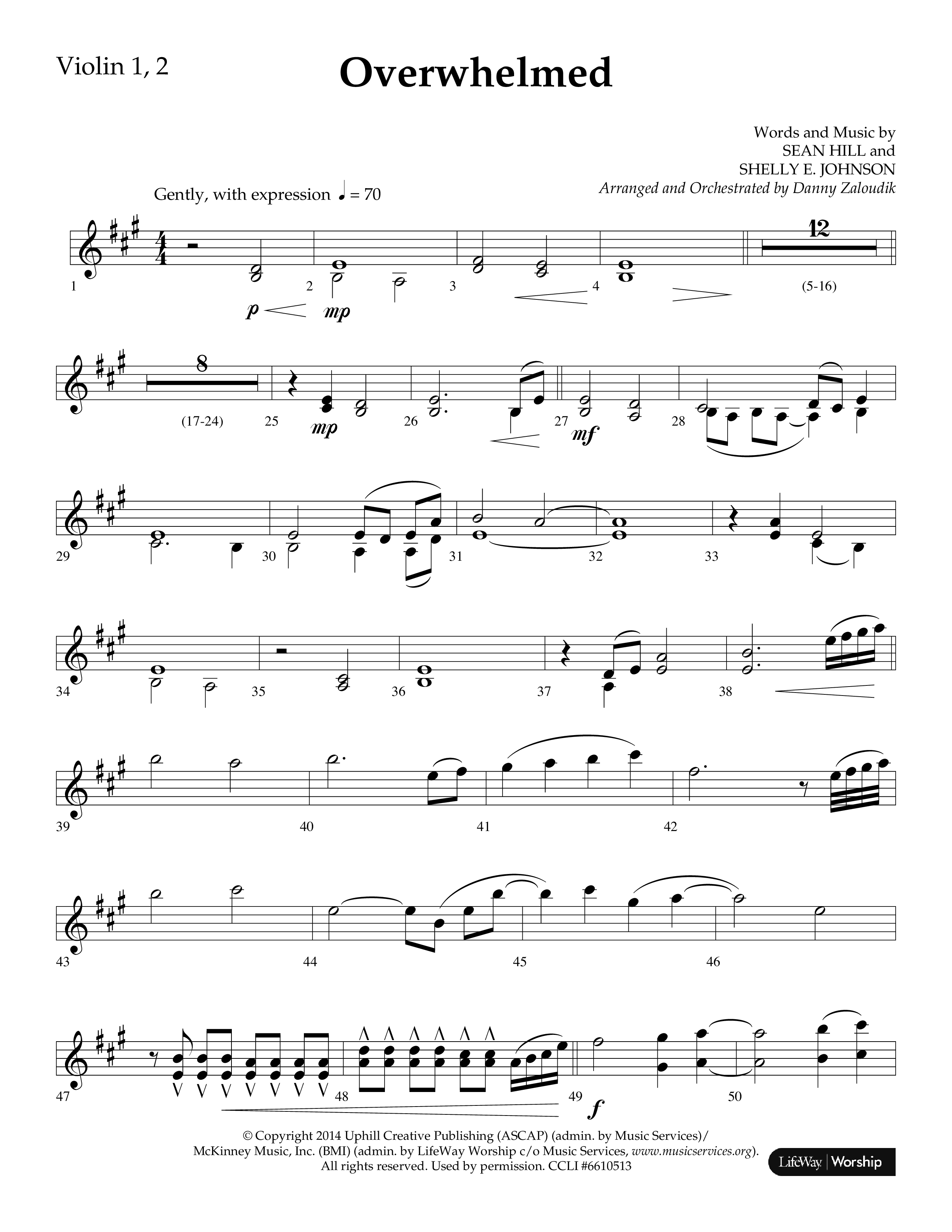 Overwhelmed (Choral Anthem SATB) Violin 1/2 (Lifeway Choral / Arr. Danny Zaloudik)