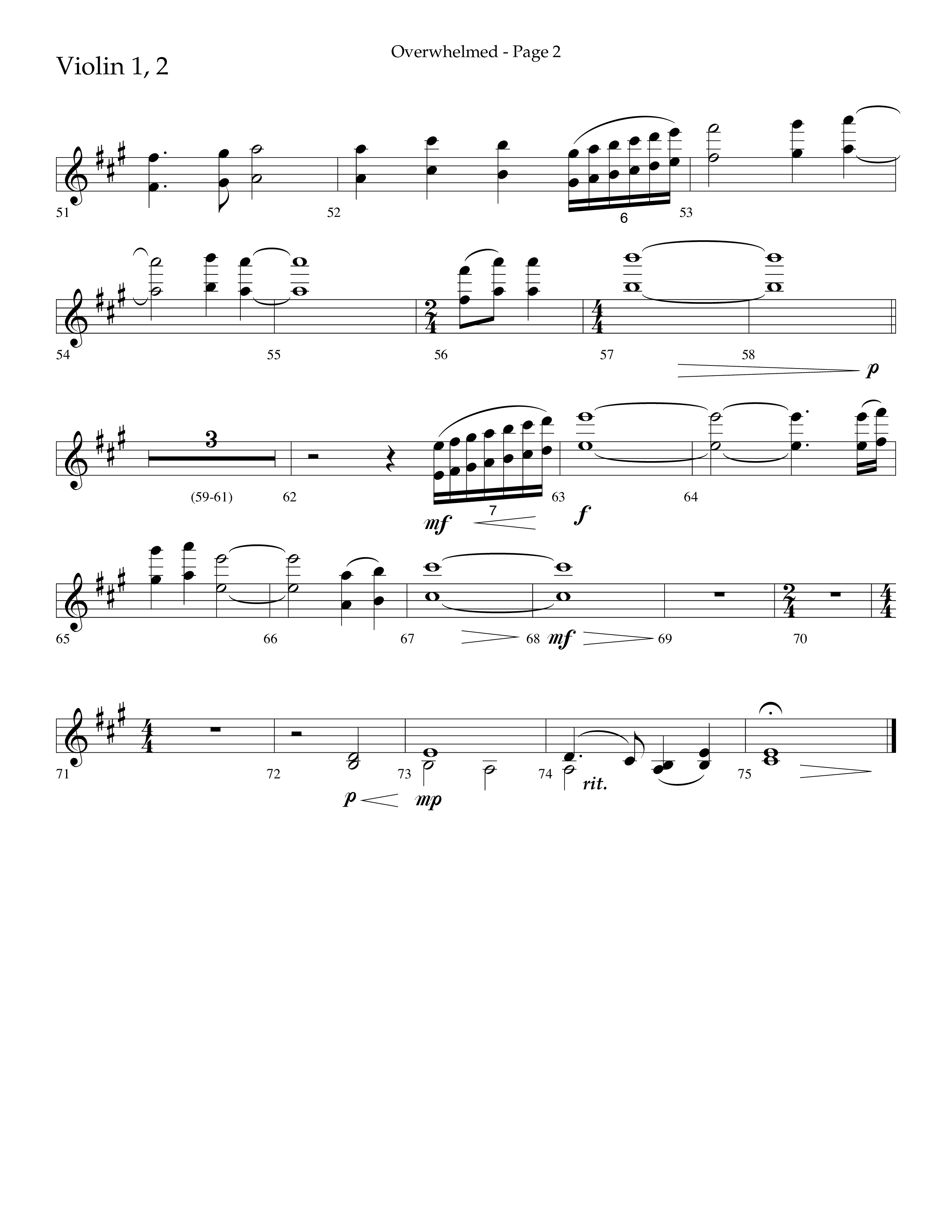 Overwhelmed (Choral Anthem SATB) Violin 1/2 (Lifeway Choral / Arr. Danny Zaloudik)
