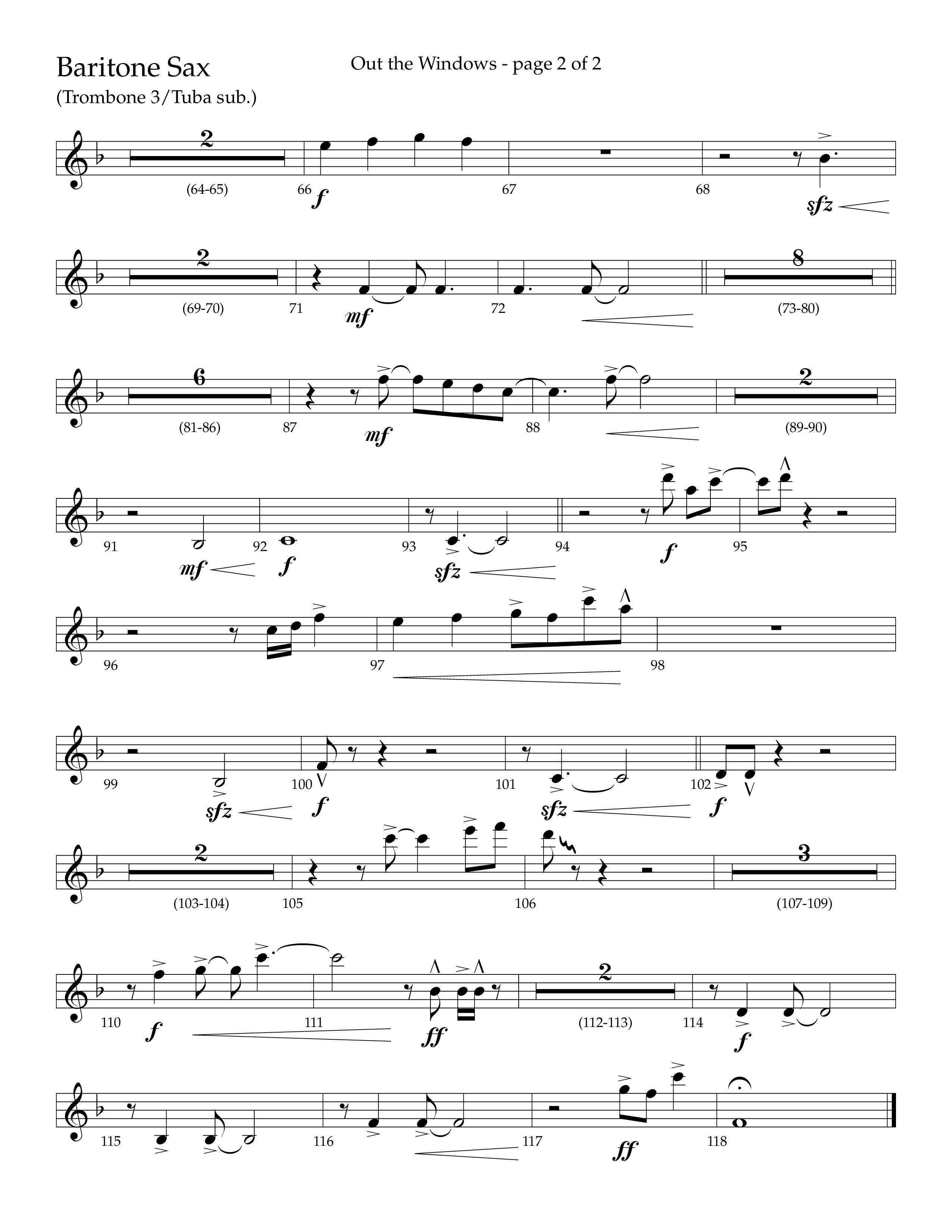 Out The Windows (Choral Anthem SATB) Bari Sax (Lifeway Choral / Arr. John Bolin / Arr. Don Koch / Orch. Cliff Duren)