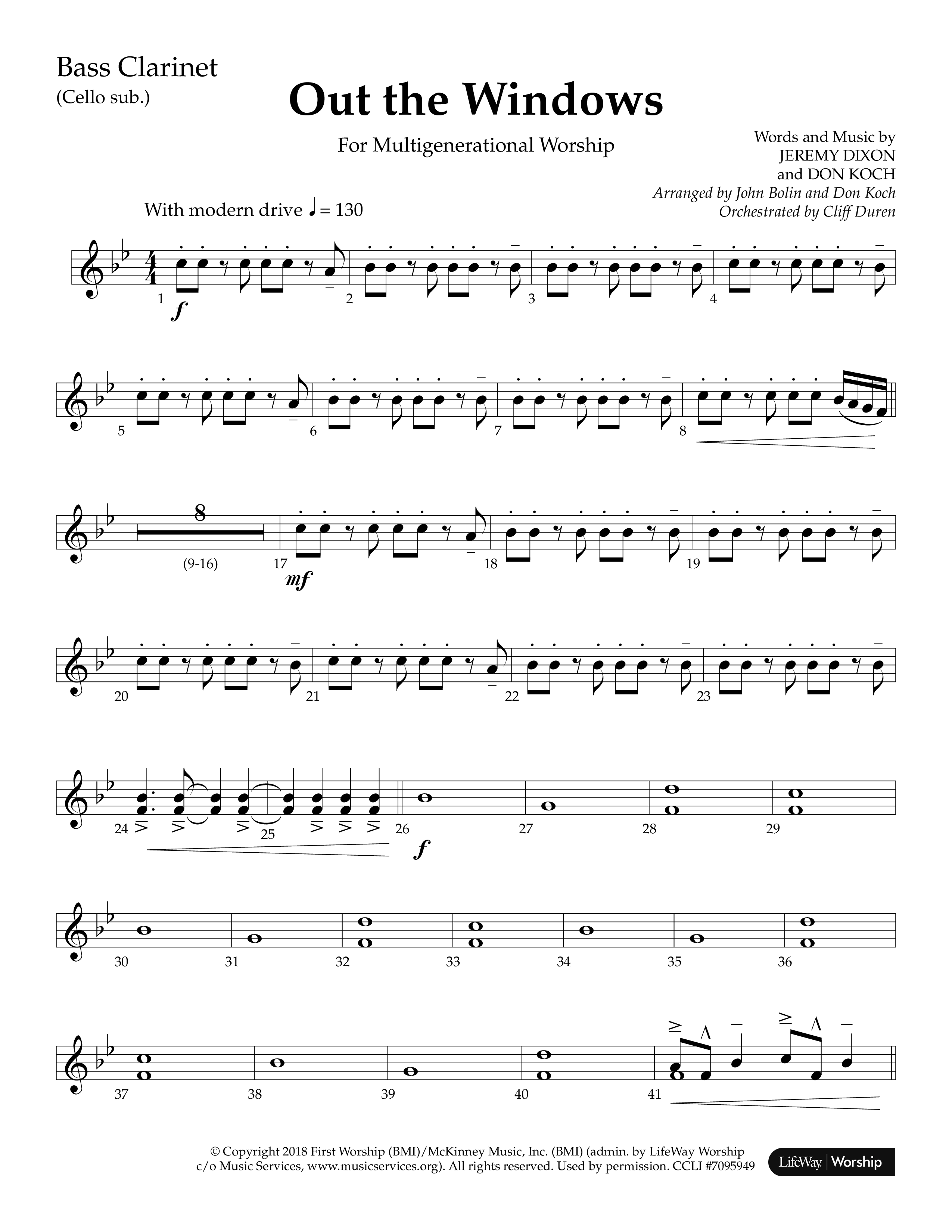 Out The Windows (Choral Anthem SATB) Bass Clarinet (Lifeway Choral / Arr. John Bolin / Arr. Don Koch / Orch. Cliff Duren)