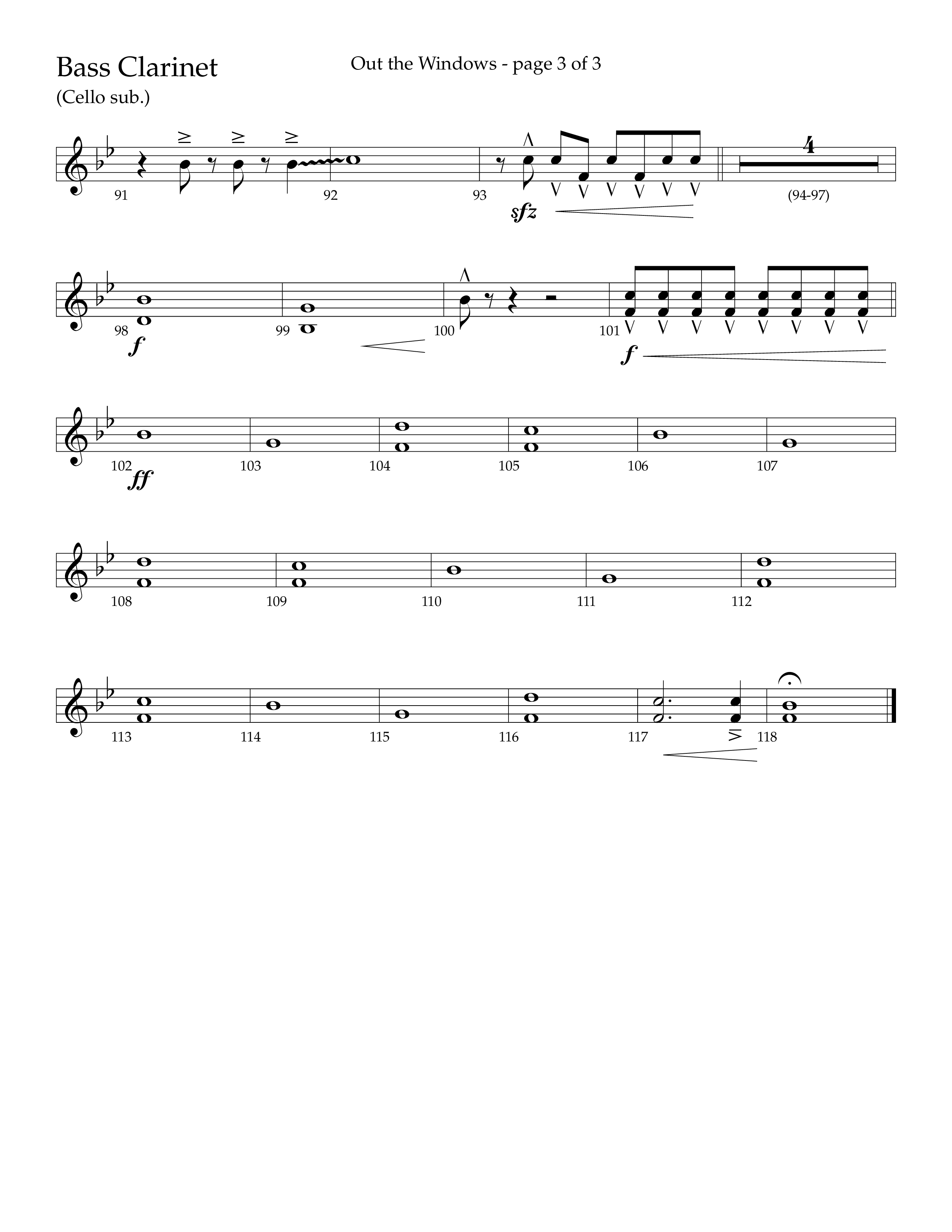 Out The Windows (Choral Anthem SATB) Bass Clarinet (Lifeway Choral / Arr. John Bolin / Arr. Don Koch / Orch. Cliff Duren)