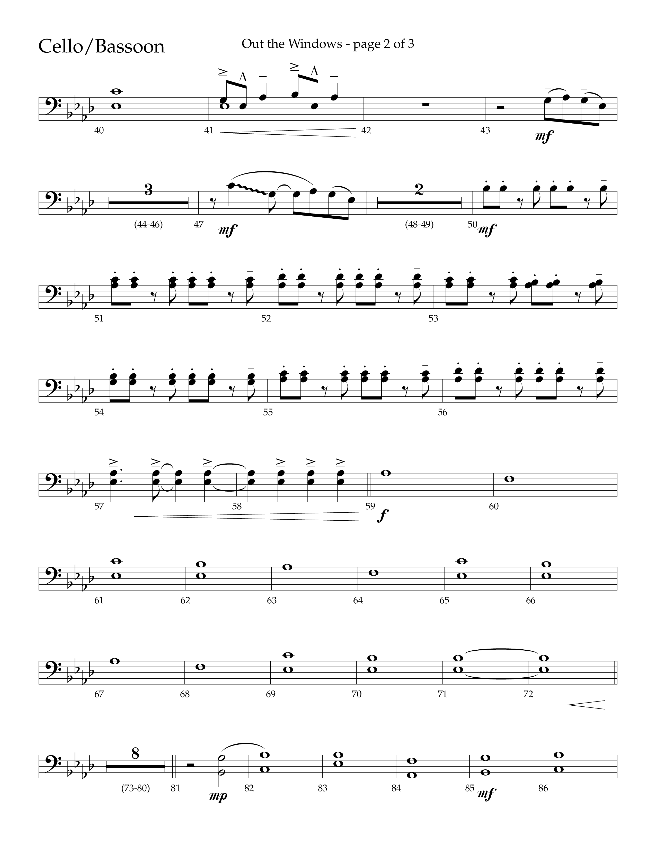 Out The Windows (Choral Anthem SATB) Cello (Lifeway Choral / Arr. John Bolin / Arr. Don Koch / Orch. Cliff Duren)