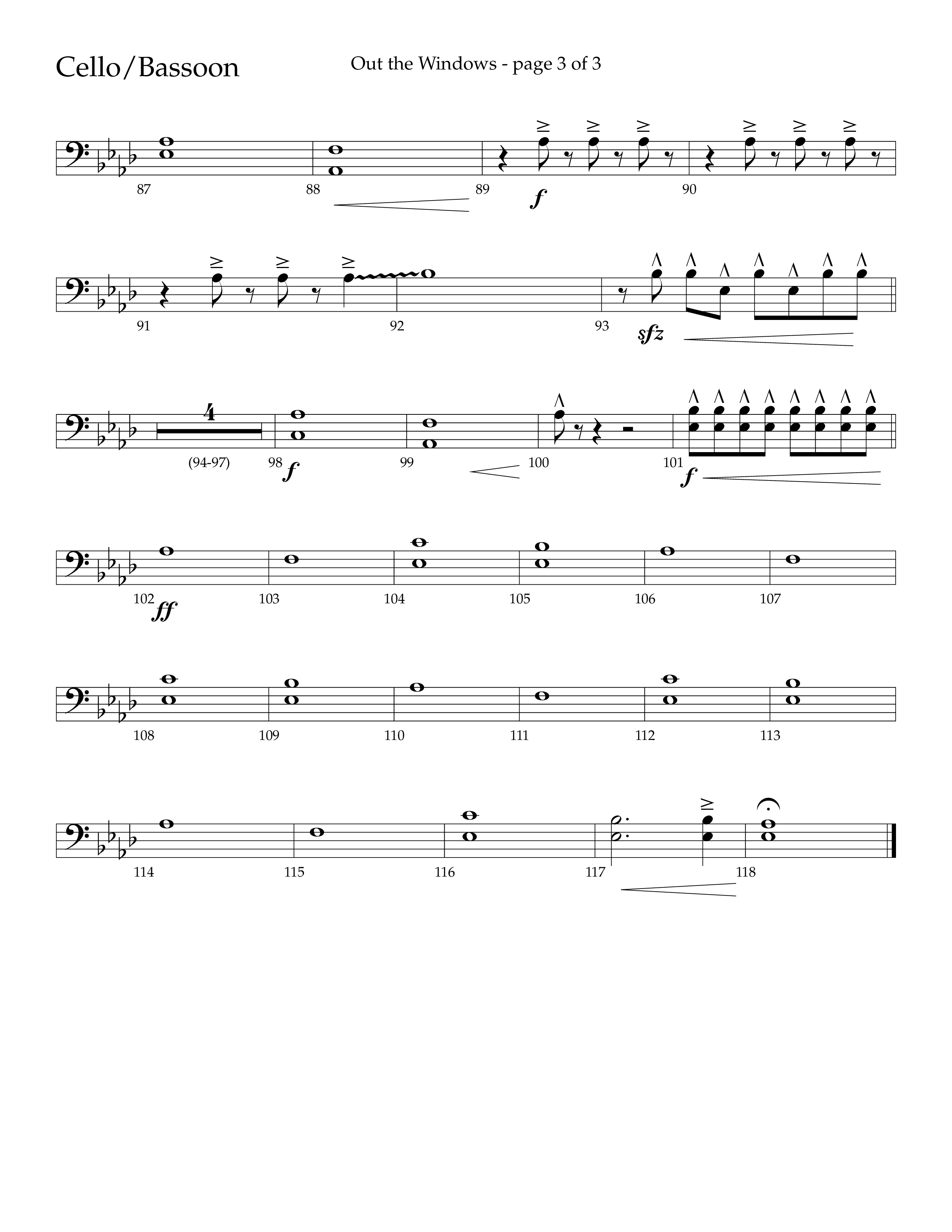 Out The Windows (Choral Anthem SATB) Cello (Lifeway Choral / Arr. John Bolin / Arr. Don Koch / Orch. Cliff Duren)