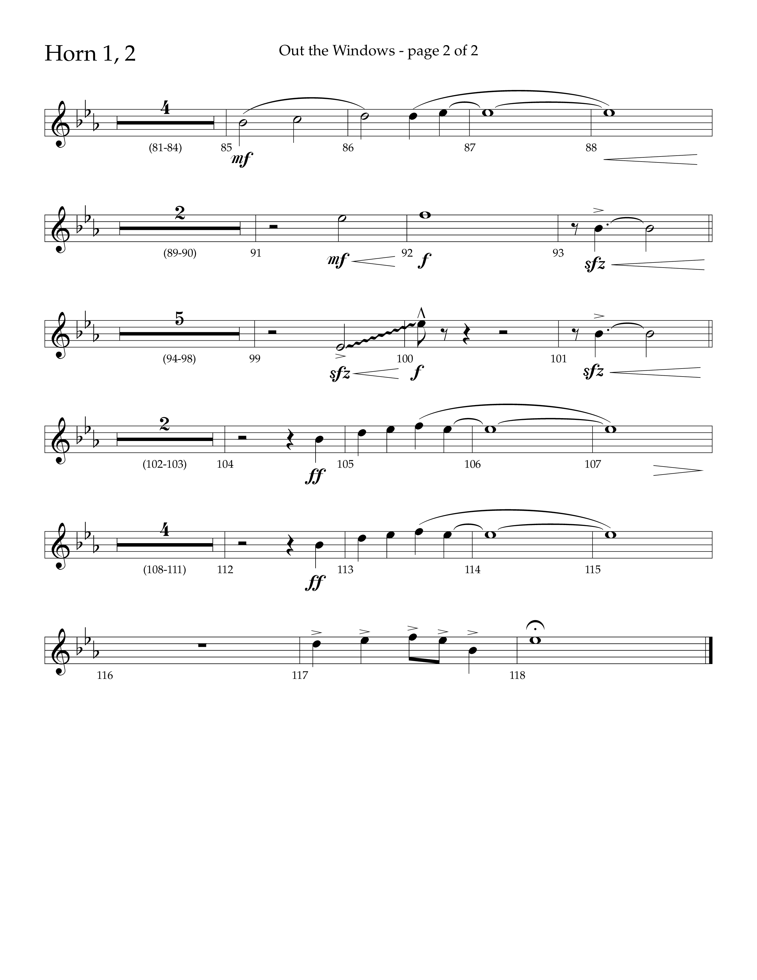 Out The Windows (Choral Anthem SATB) French Horn 1/2 (Lifeway Choral / Arr. John Bolin / Arr. Don Koch / Orch. Cliff Duren)