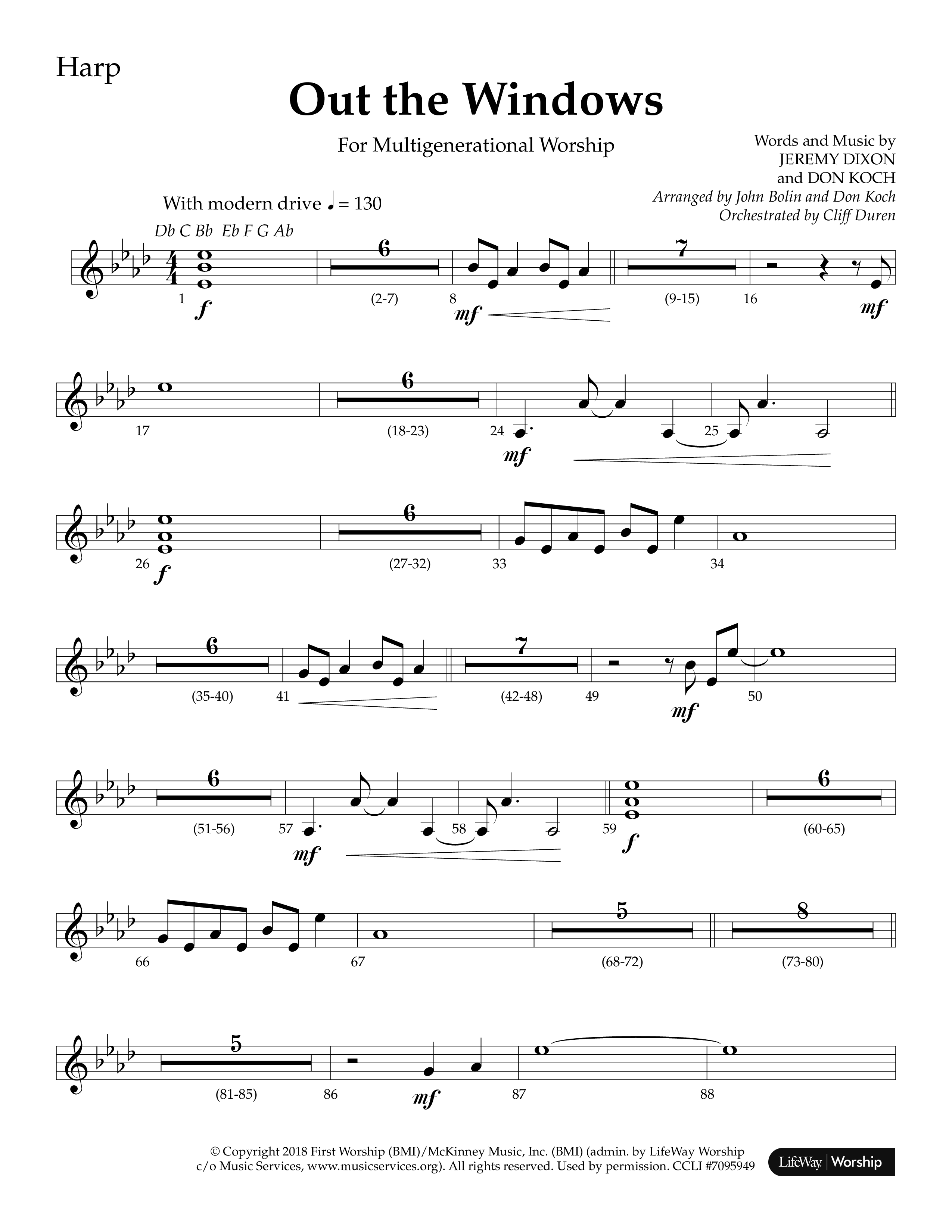Out The Windows (Choral Anthem SATB) Harp (Lifeway Choral / Arr. John Bolin / Arr. Don Koch / Orch. Cliff Duren)