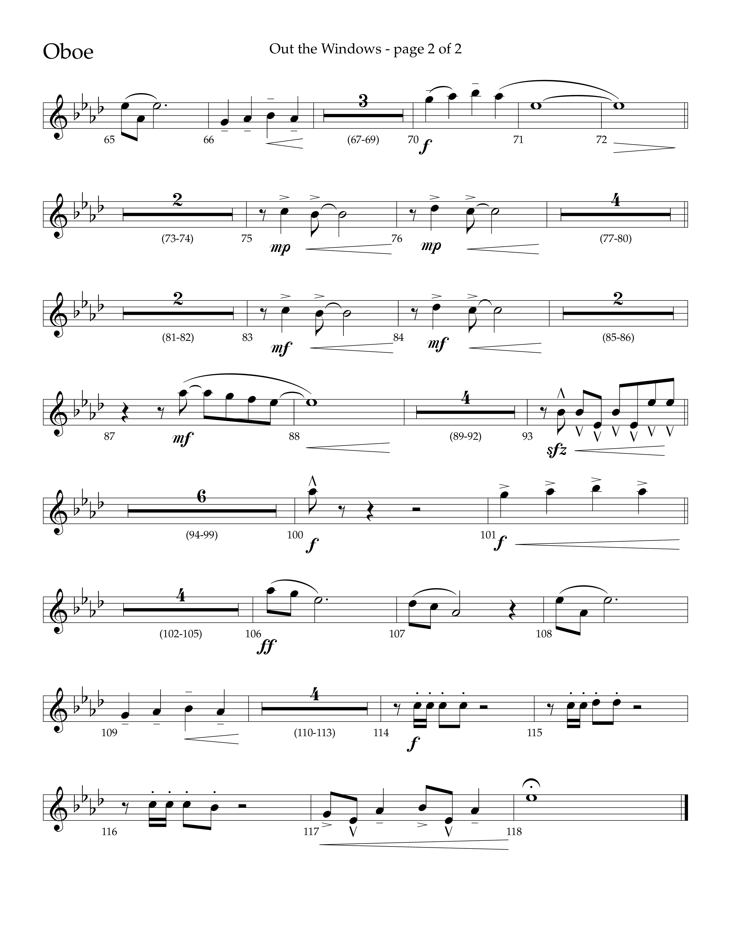 Out The Windows (Choral Anthem SATB) Oboe (Lifeway Choral / Arr. John Bolin / Arr. Don Koch / Orch. Cliff Duren)