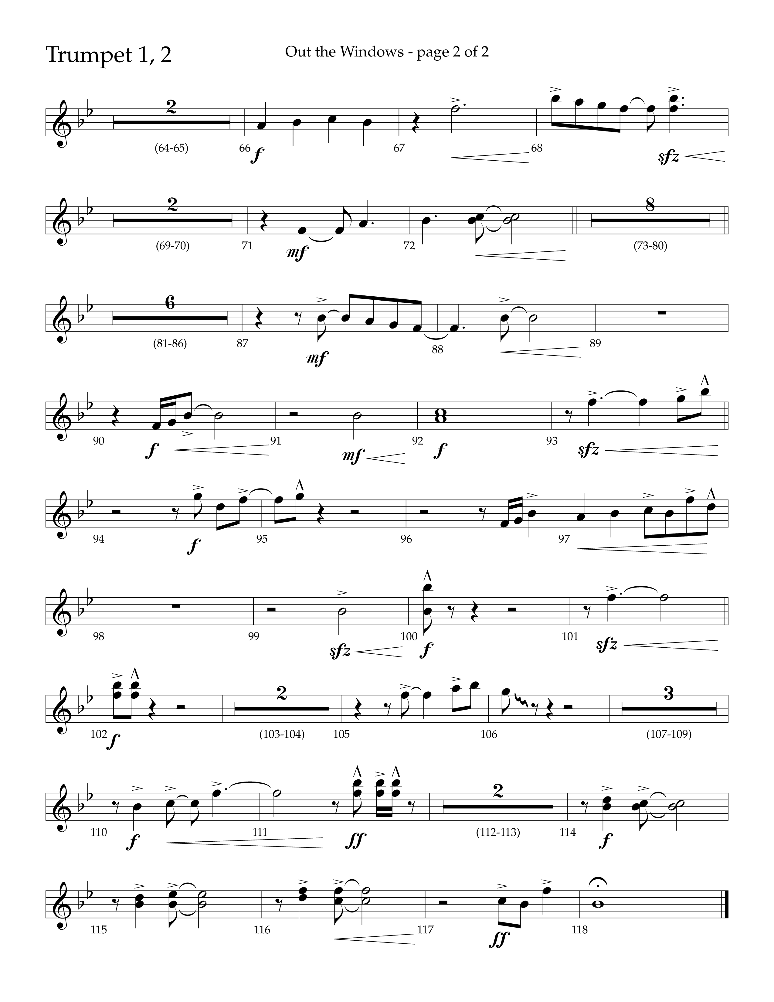 Out The Windows (Choral Anthem SATB) Trumpet 1,2 (Lifeway Choral / Arr. John Bolin / Arr. Don Koch / Orch. Cliff Duren)