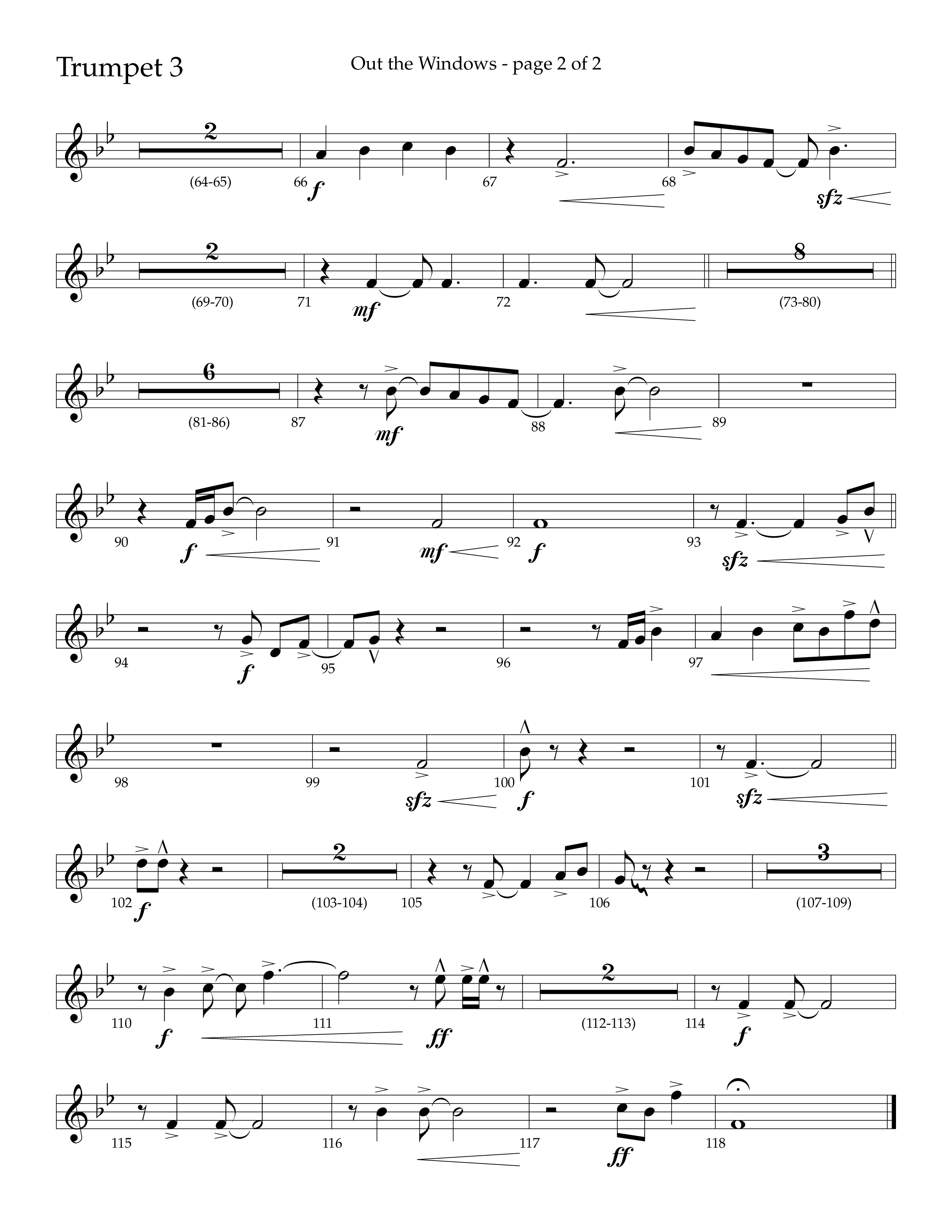 Out The Windows (Choral Anthem SATB) Trumpet 3 (Lifeway Choral / Arr. John Bolin / Arr. Don Koch / Orch. Cliff Duren)