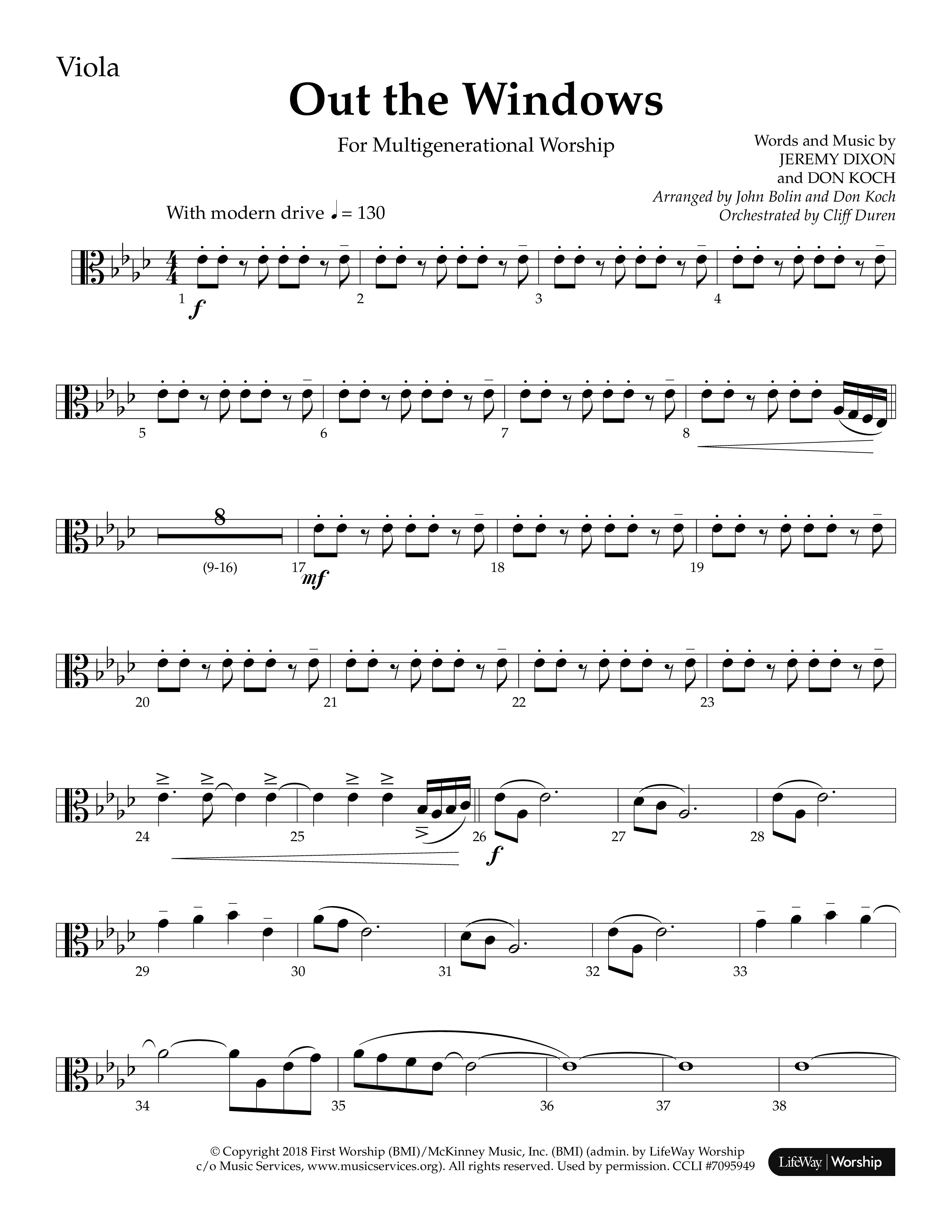 Out The Windows (Choral Anthem SATB) Viola (Lifeway Choral / Arr. John Bolin / Arr. Don Koch / Orch. Cliff Duren)