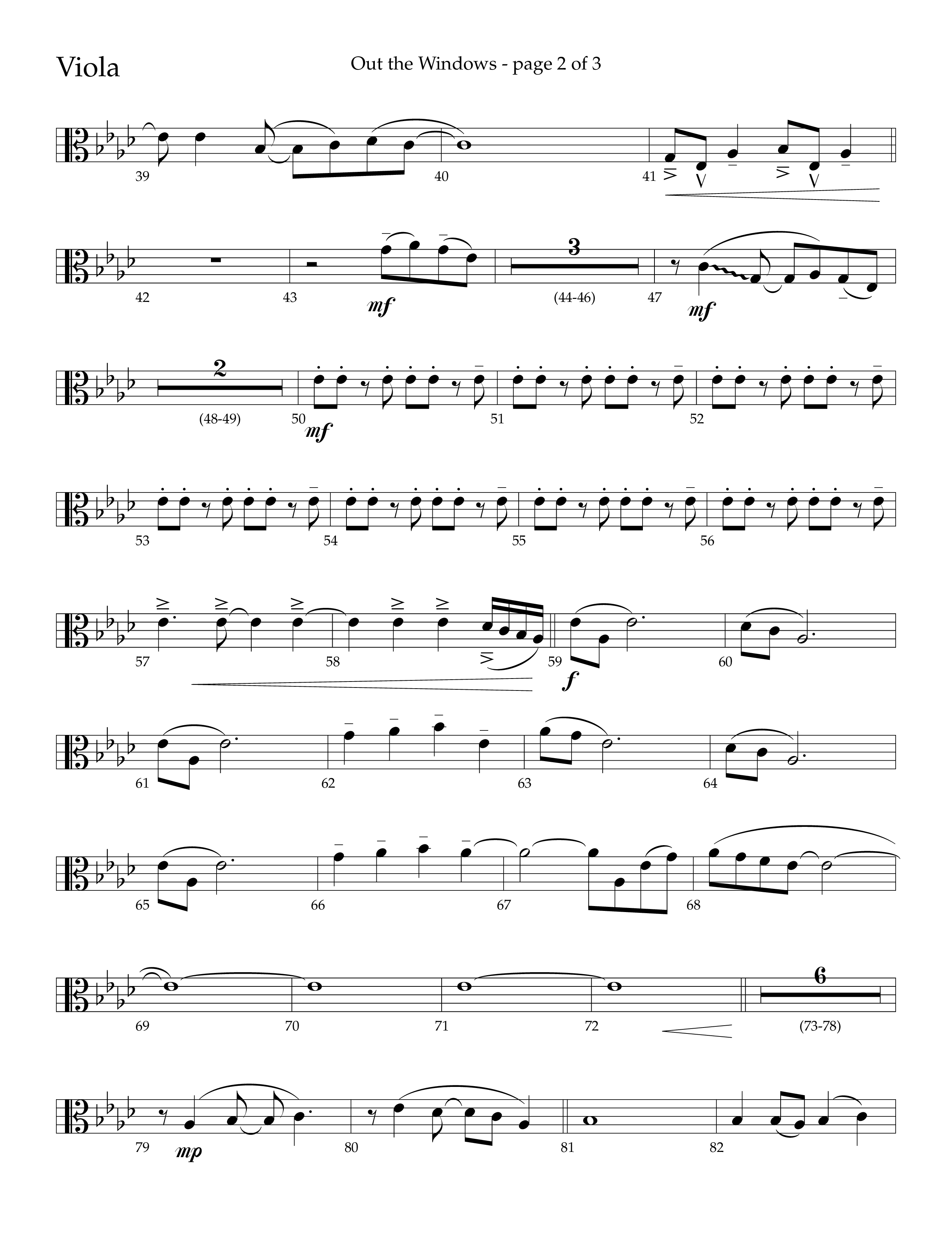 Out The Windows (Choral Anthem SATB) Viola (Lifeway Choral / Arr. John Bolin / Arr. Don Koch / Orch. Cliff Duren)