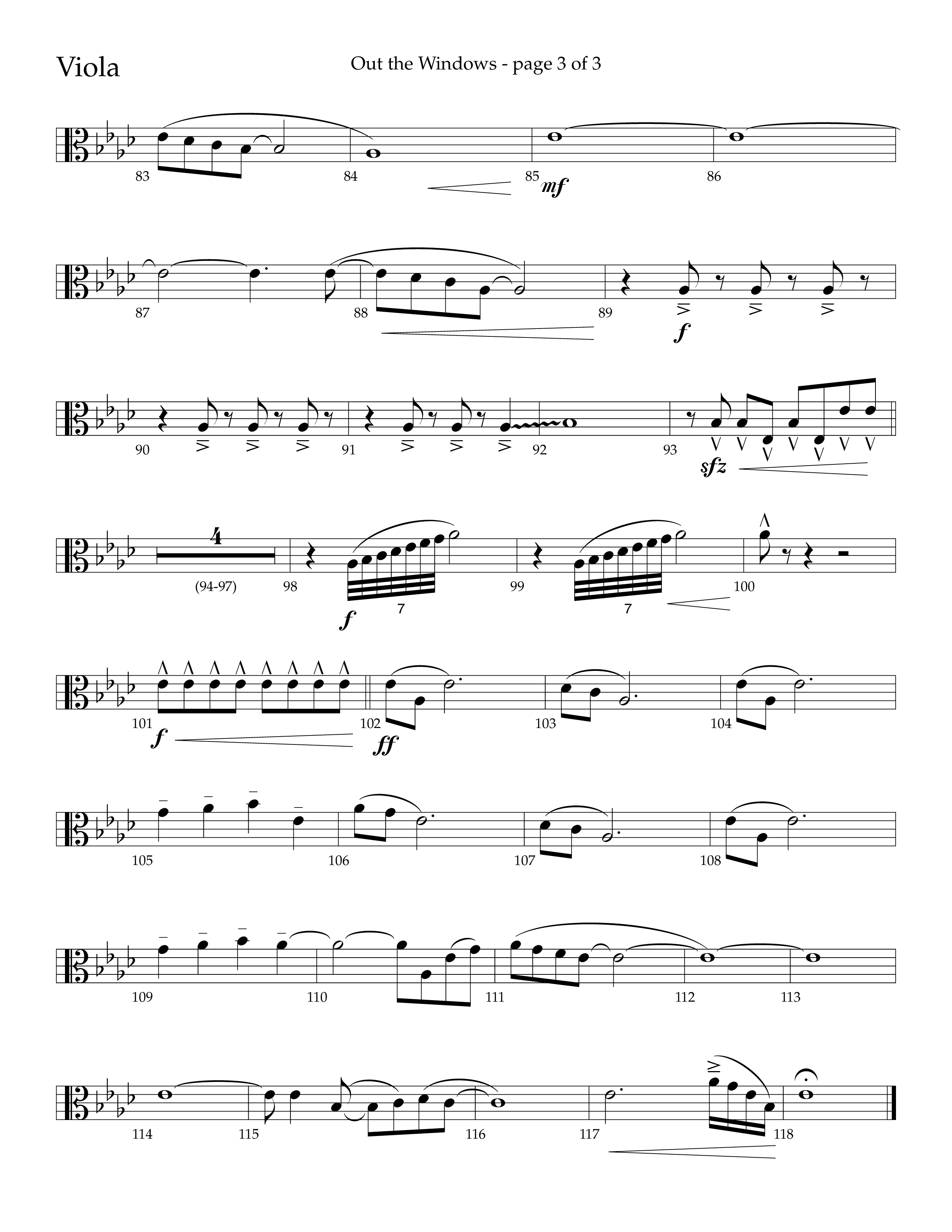 Out The Windows (Choral Anthem SATB) Viola (Lifeway Choral / Arr. John Bolin / Arr. Don Koch / Orch. Cliff Duren)