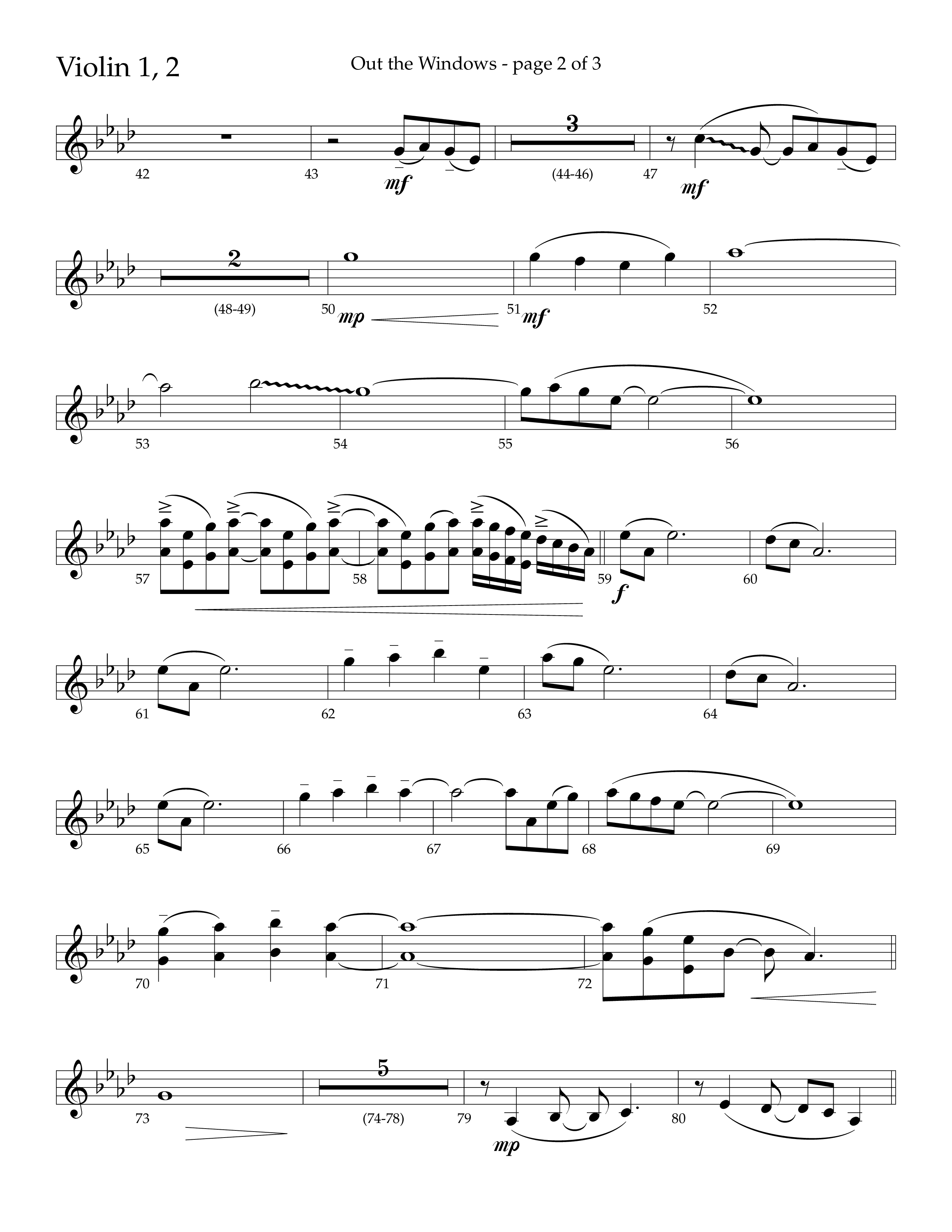 Out The Windows (Choral Anthem SATB) Violin 1/2 (Lifeway Choral / Arr. John Bolin / Arr. Don Koch / Orch. Cliff Duren)