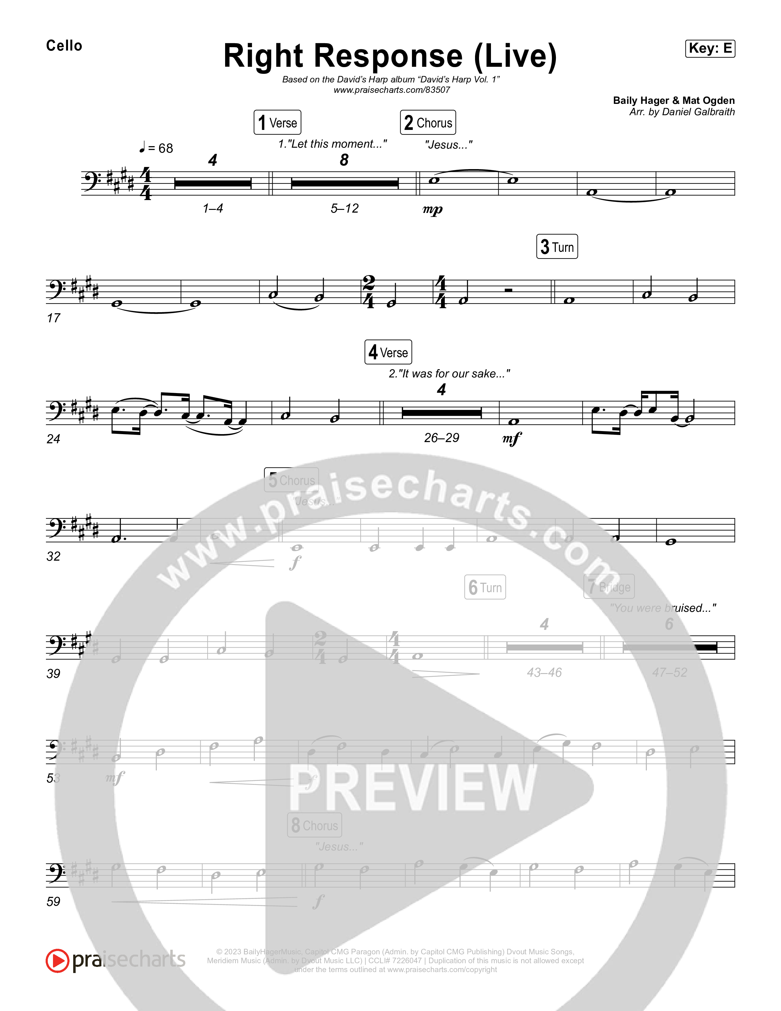 Right Response (Live) Cello (David's Harp)