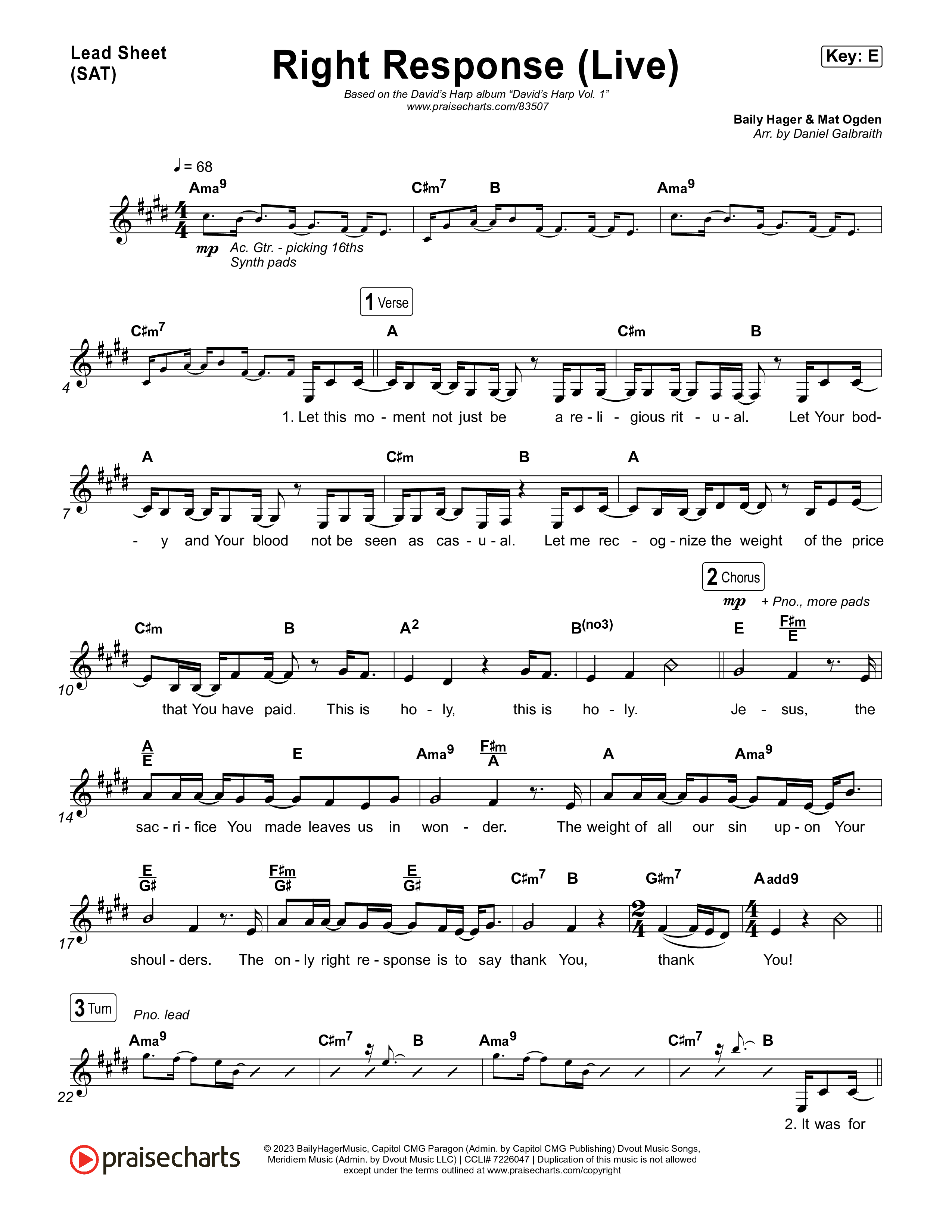 Right Response (Live) Lead Sheet (SAT) (David's Harp)