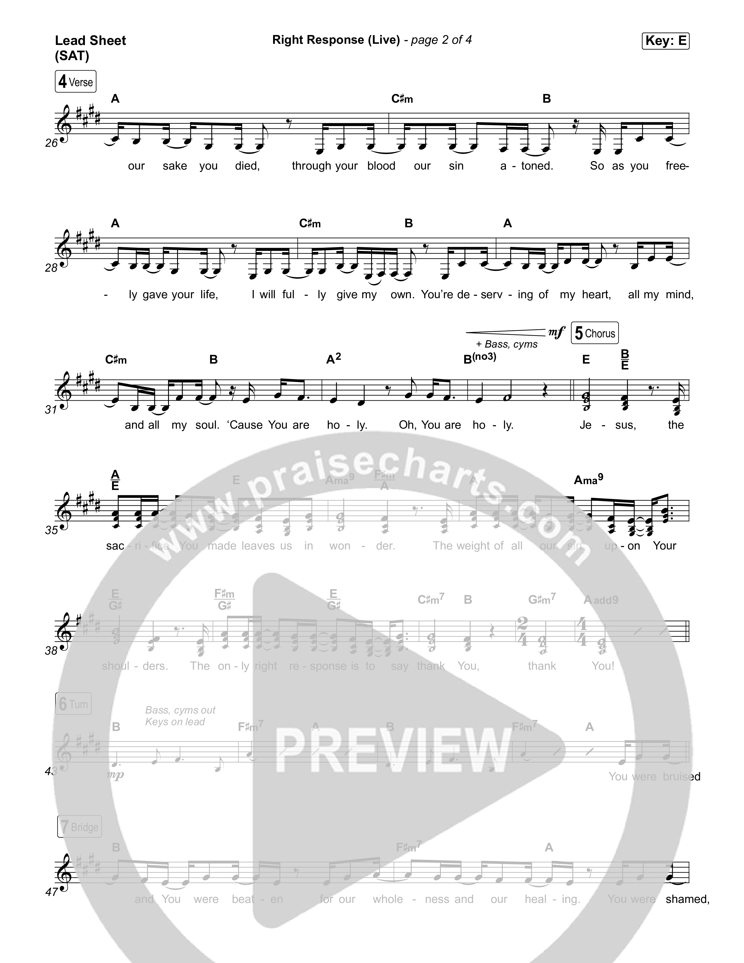 Right Response (Live) Lead Sheet (SAT) (David's Harp)