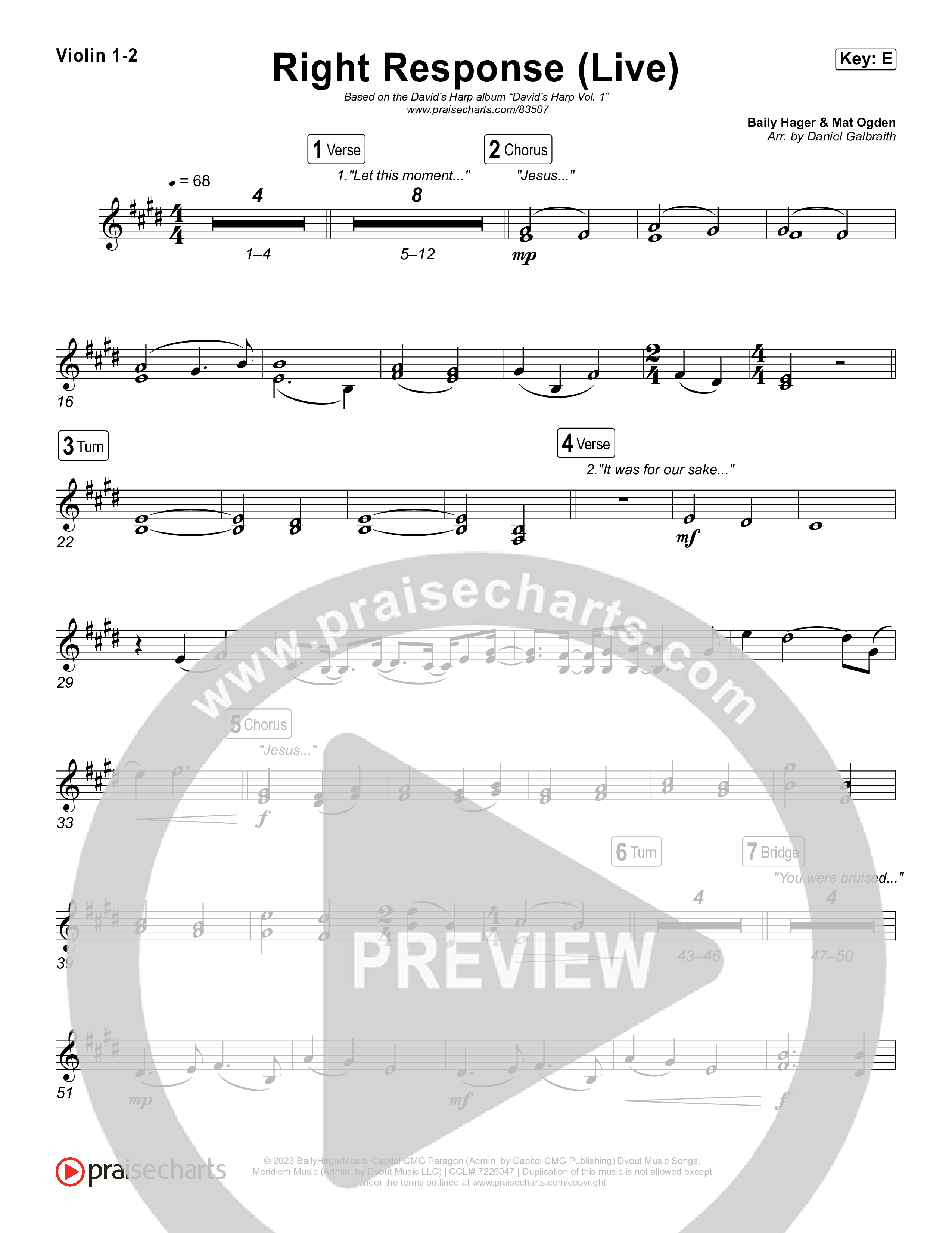 Right Response (Live) Violin 1,2 (David's Harp)