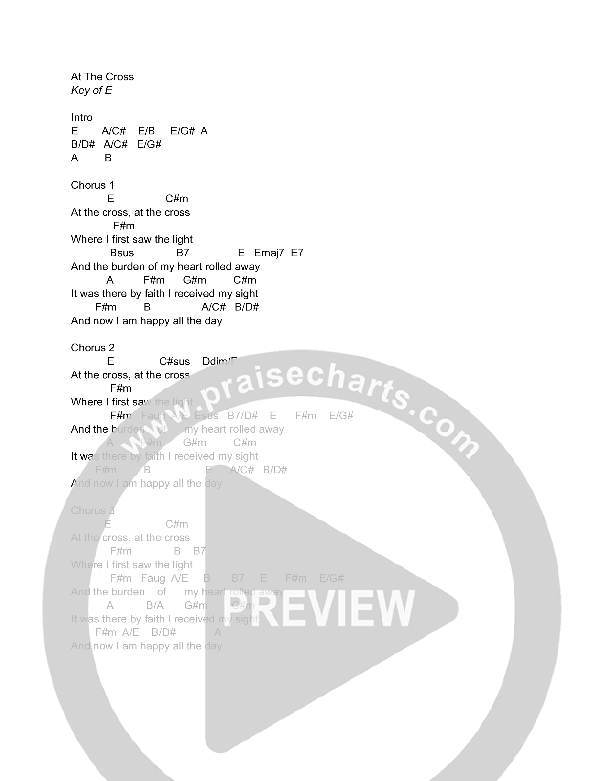 At The Cross (Moment) Chord Chart (David's Harp)
