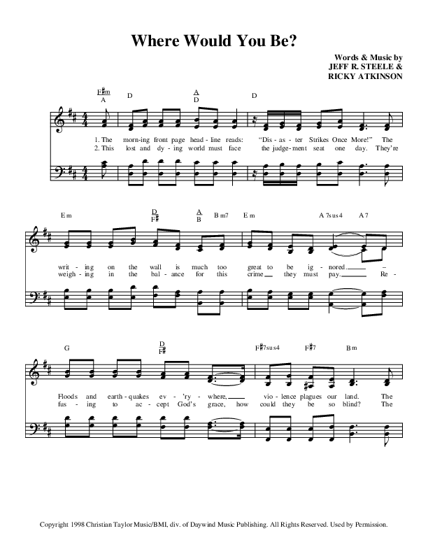 Where Would You Be Lead Sheet (Brian Free & Assurance)