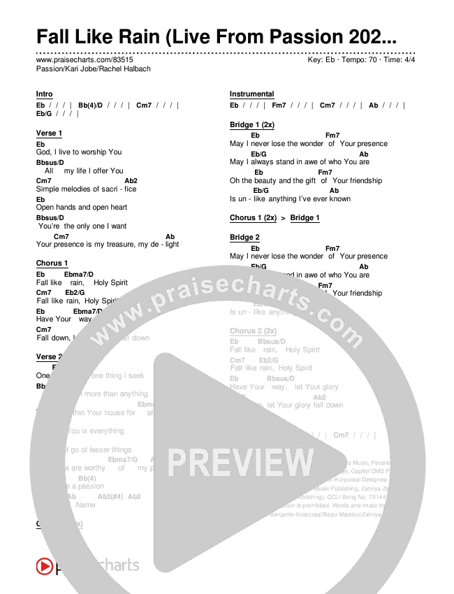 Fall Like Rain (Live From Passion 2024) Chords & Lyrics (Passion / Kari Jobe / Rachel Halbach)