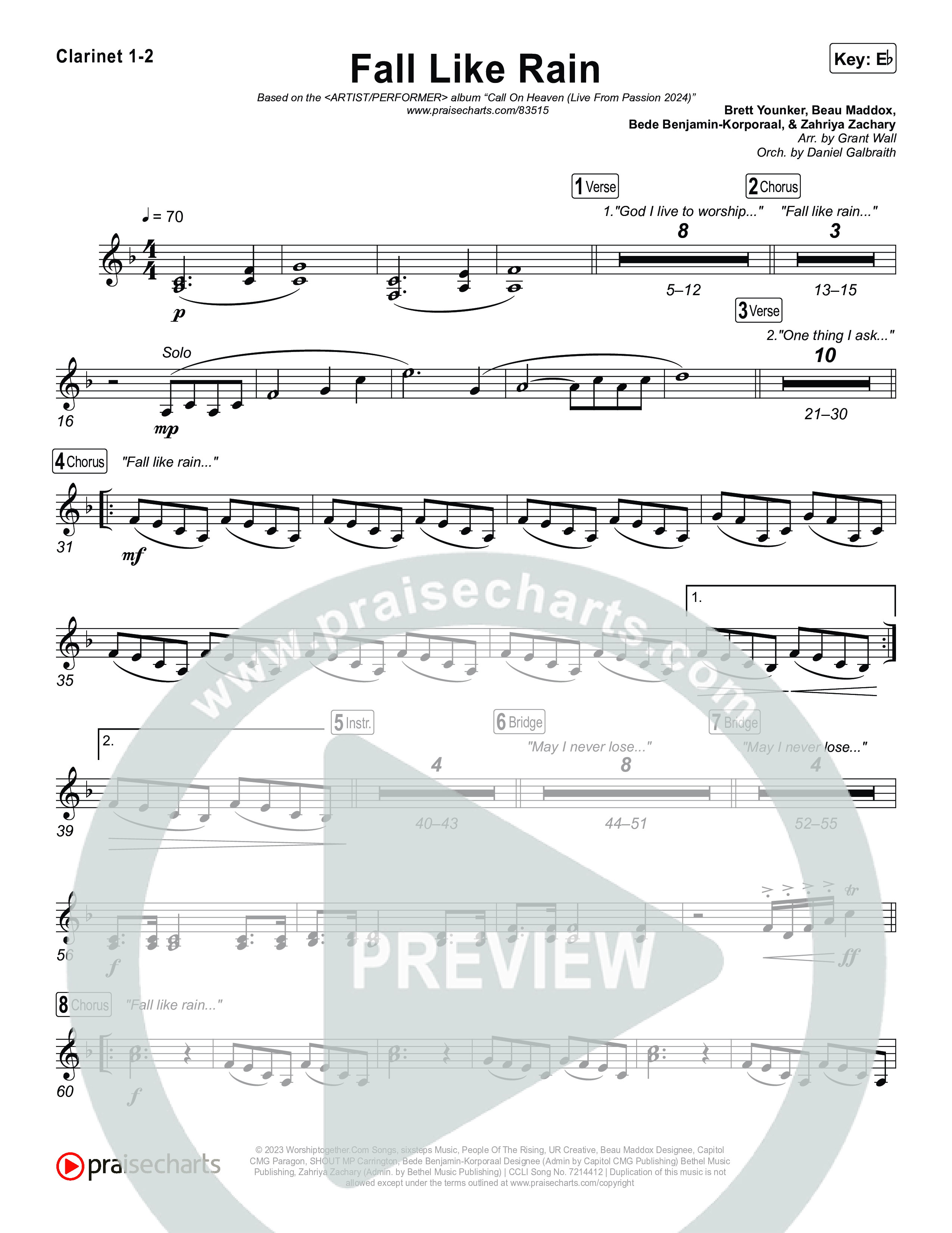 Fall Like Rain (Live From Passion 2024) Clarinet 1,2 (Passion / Kari Jobe / Rachel Halbach)