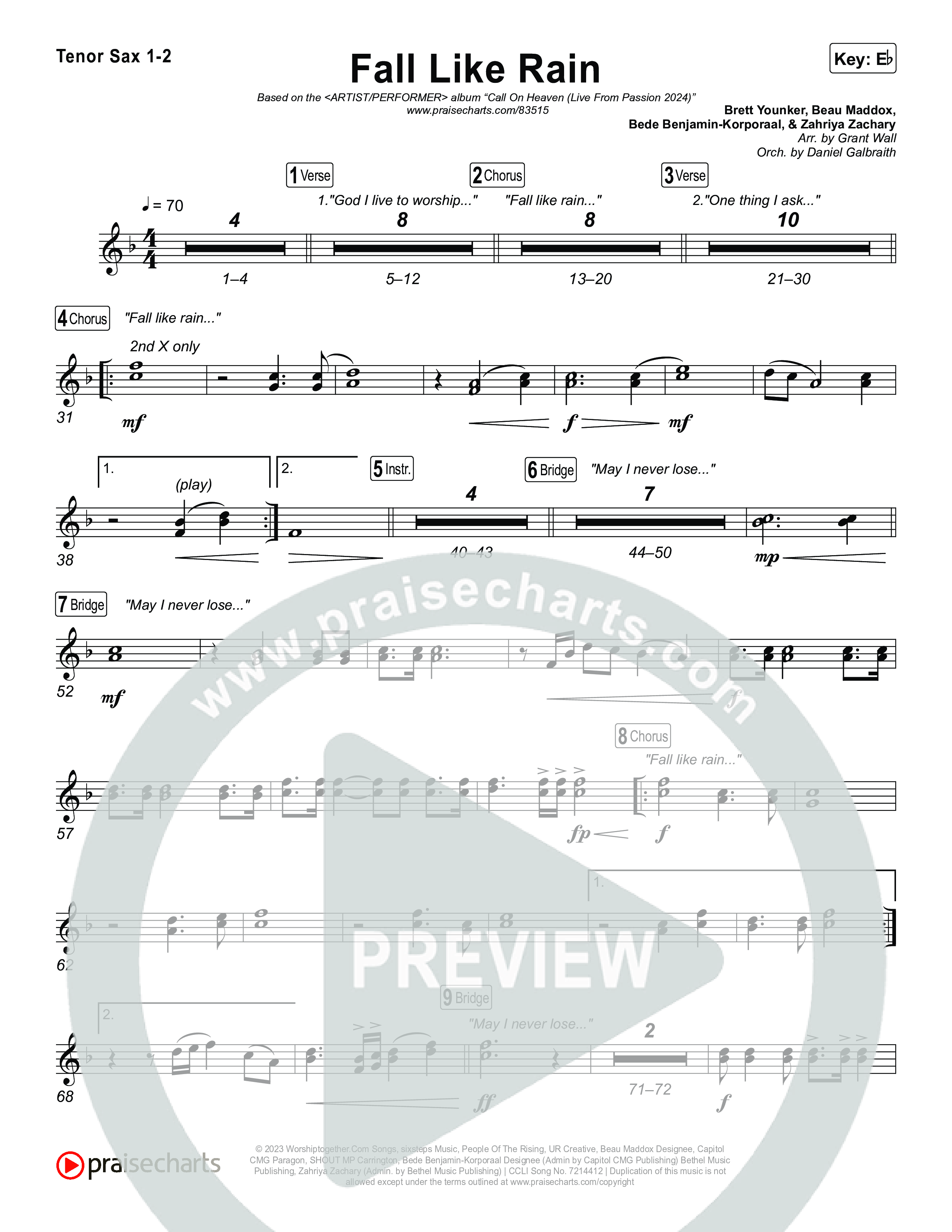 Fall Like Rain (Live From Passion 2024) Tenor Sax 1,2 (Passion / Kari Jobe / Rachel Halbach)