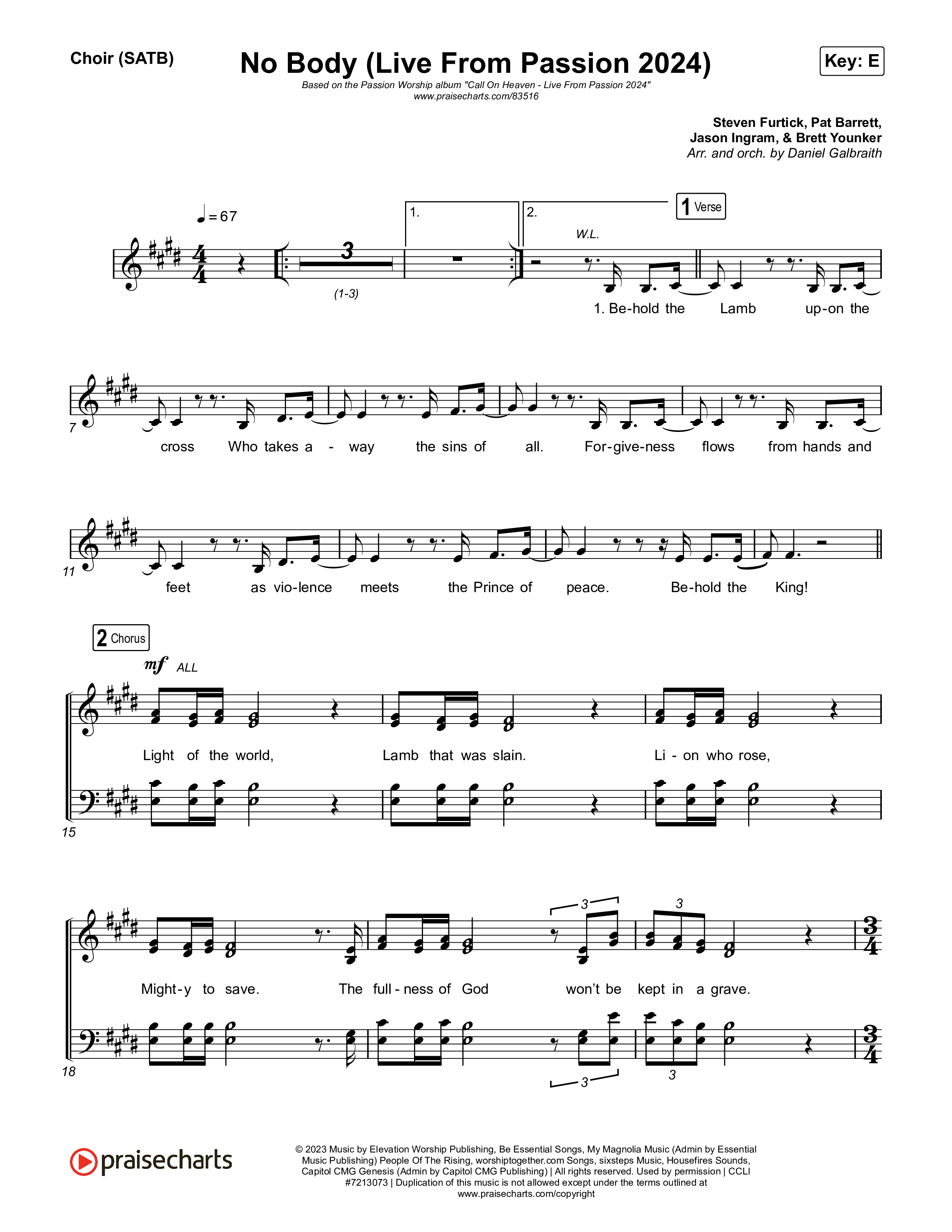 No Body (Live From Passion 2024) Choir Sheet (SATB) (Passion / Chidima)
