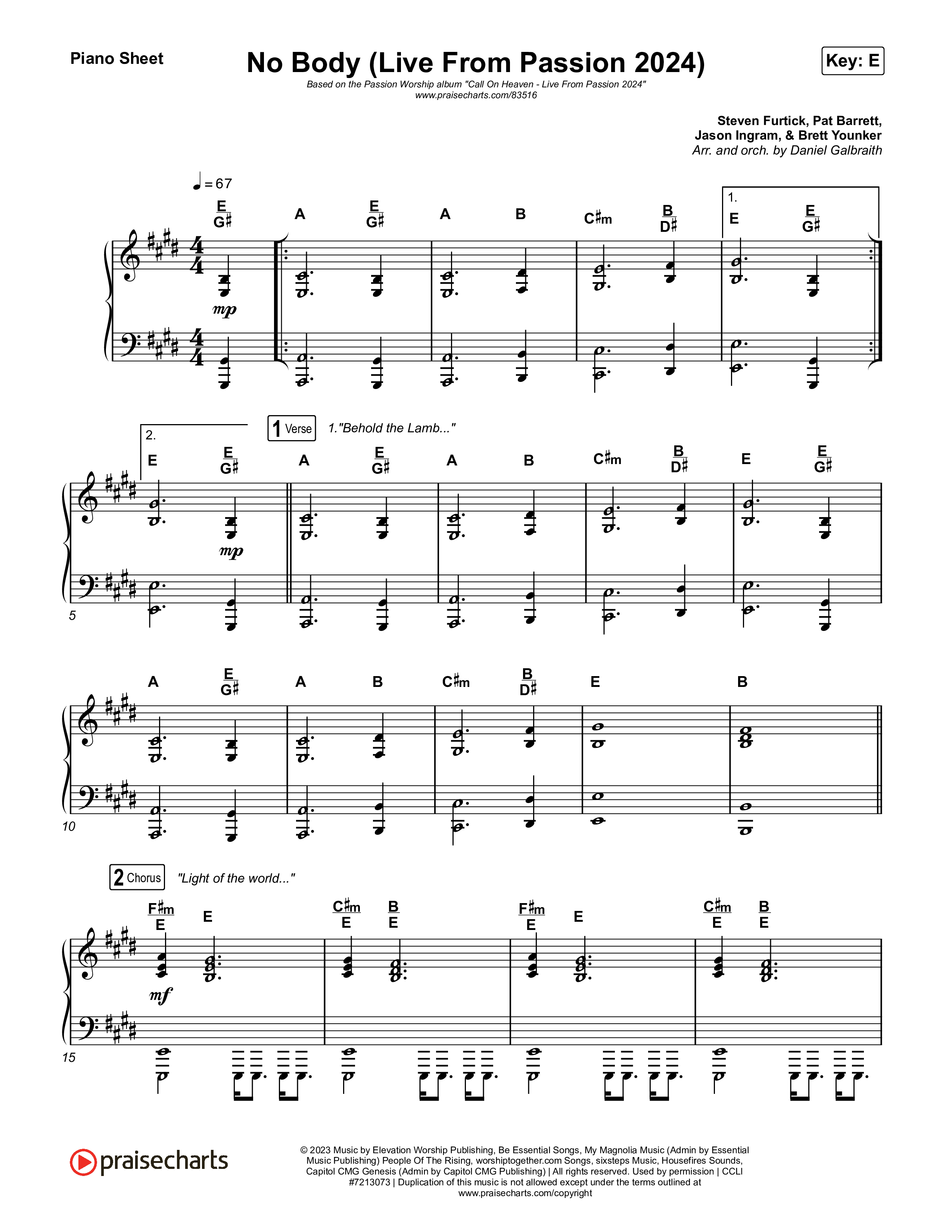 No Body (Live From Passion 2024) Piano Sheet (Passion / Chidima)