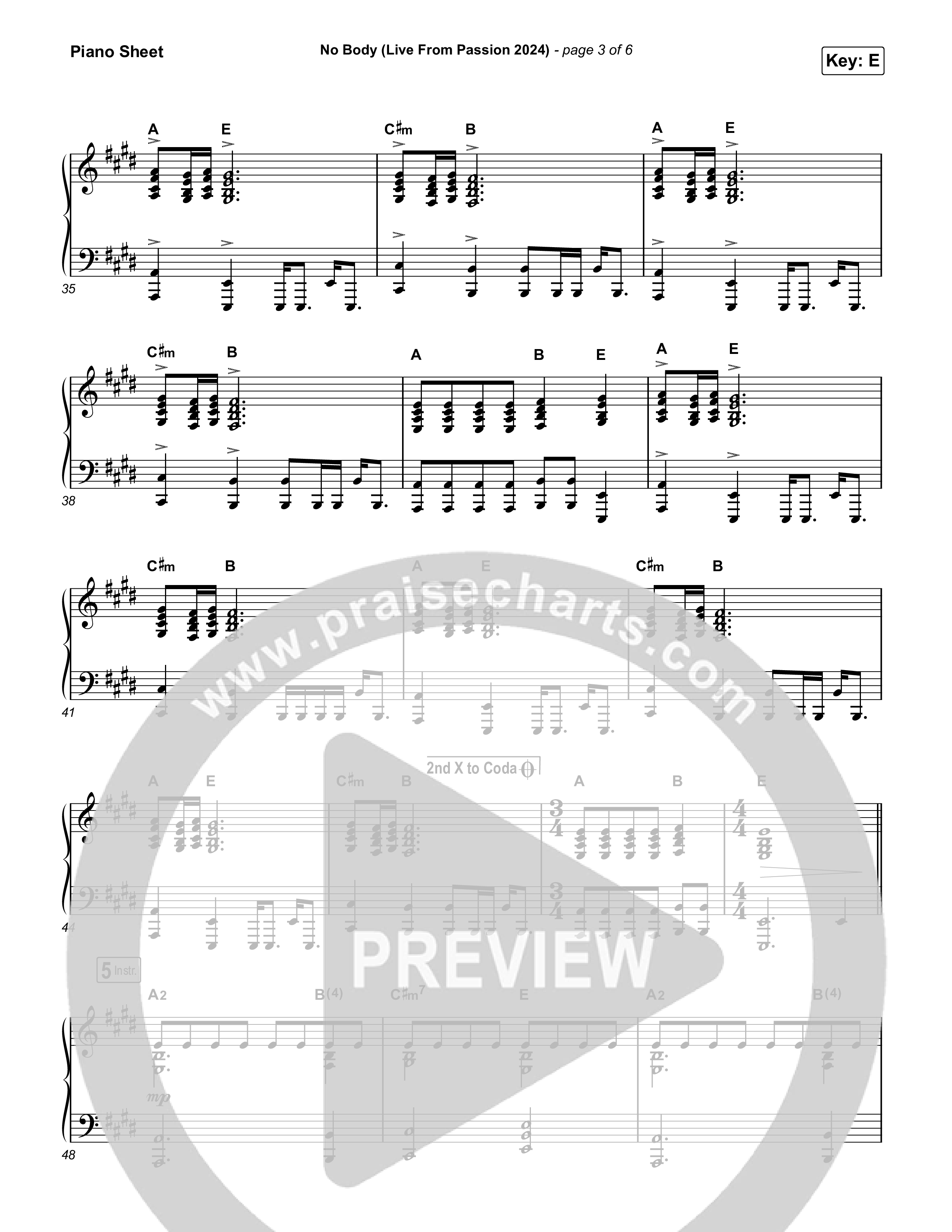 No Body (Live From Passion 2024) Piano Sheet (Passion / Chidima)