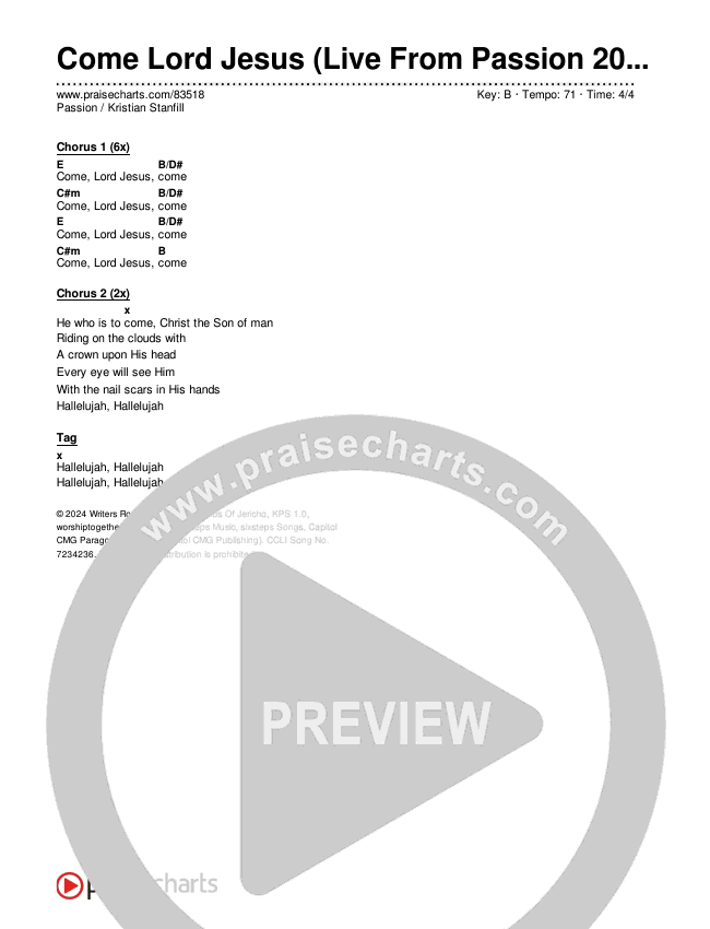 Come Lord Jesus Come (Live From Passion 2024) Chords & Lyrics (Passion / Kristian Stanfill)