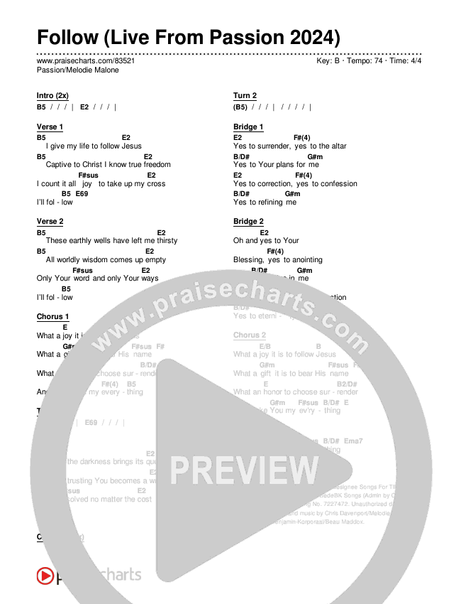 Follow (Live From Passion 2024) Chords & Lyrics (Passion / Melodie Malone)