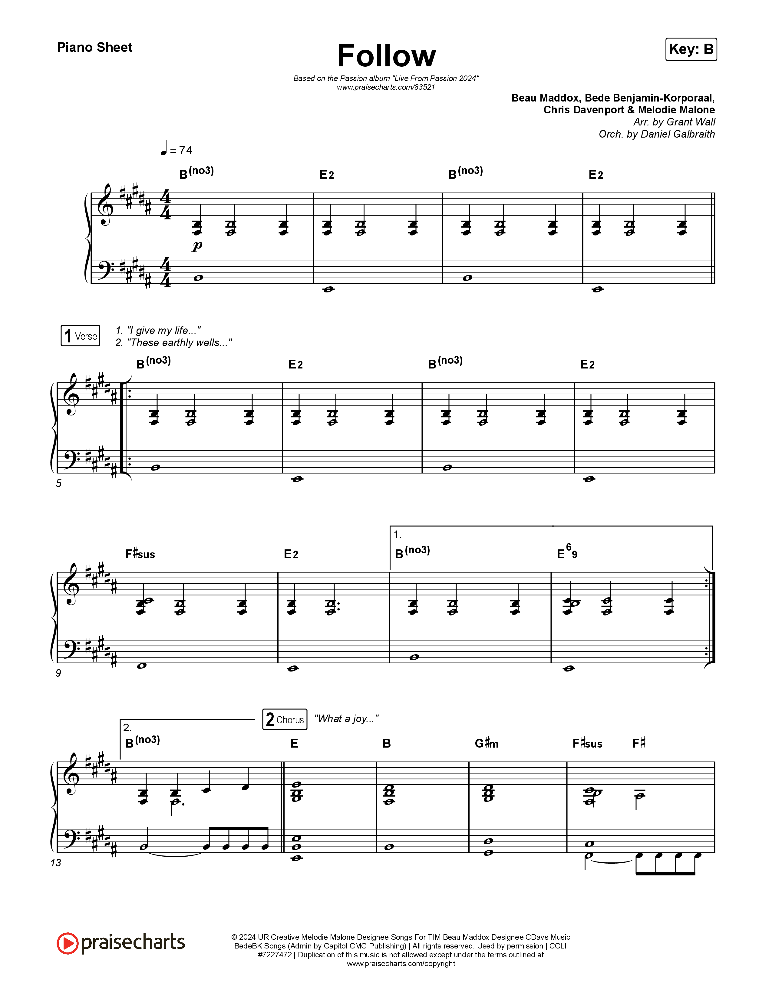 Follow (Live From Passion 2024) Piano Sheet (Passion / Melodie Malone)