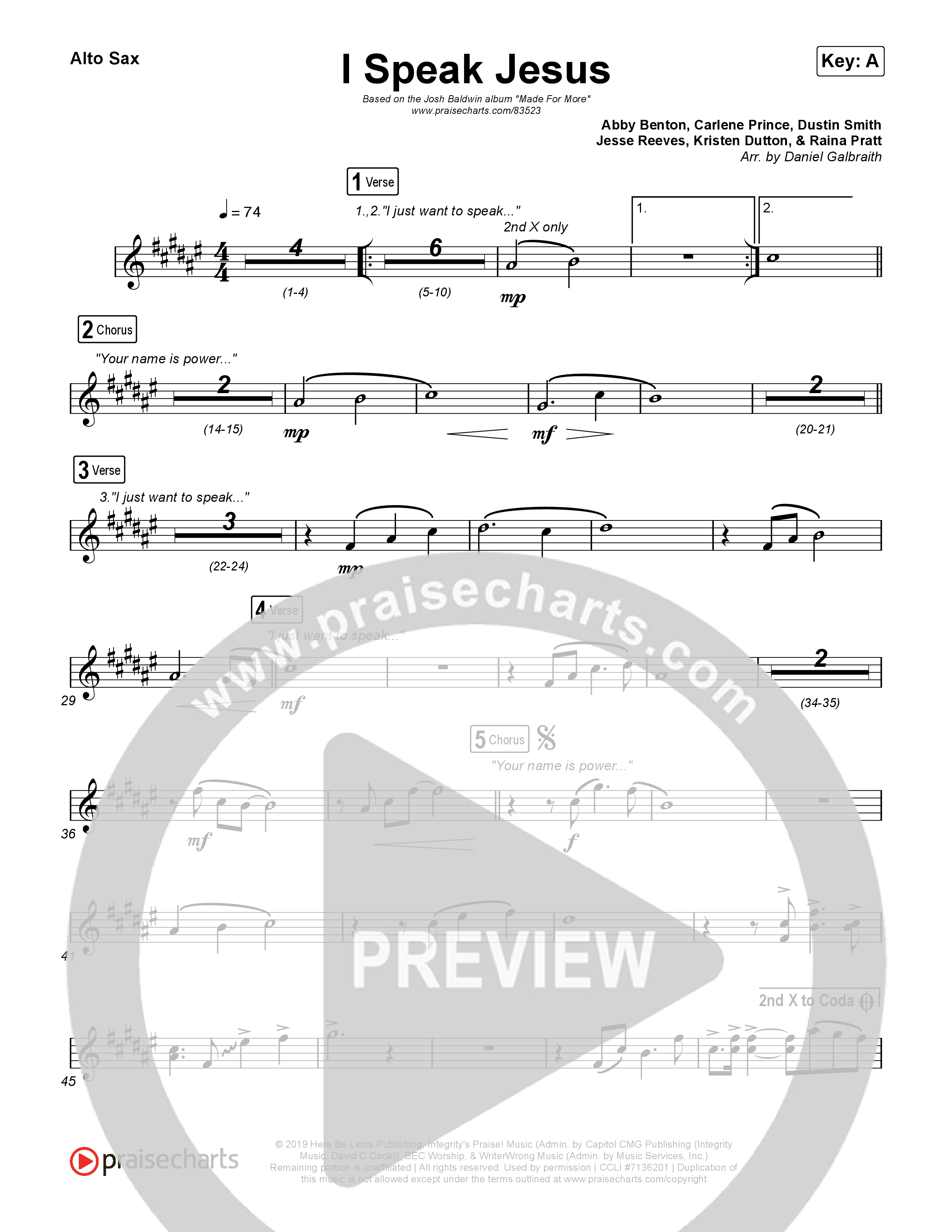 I Speak Jesus (Live) Alto Sax (Josh Baldwin)