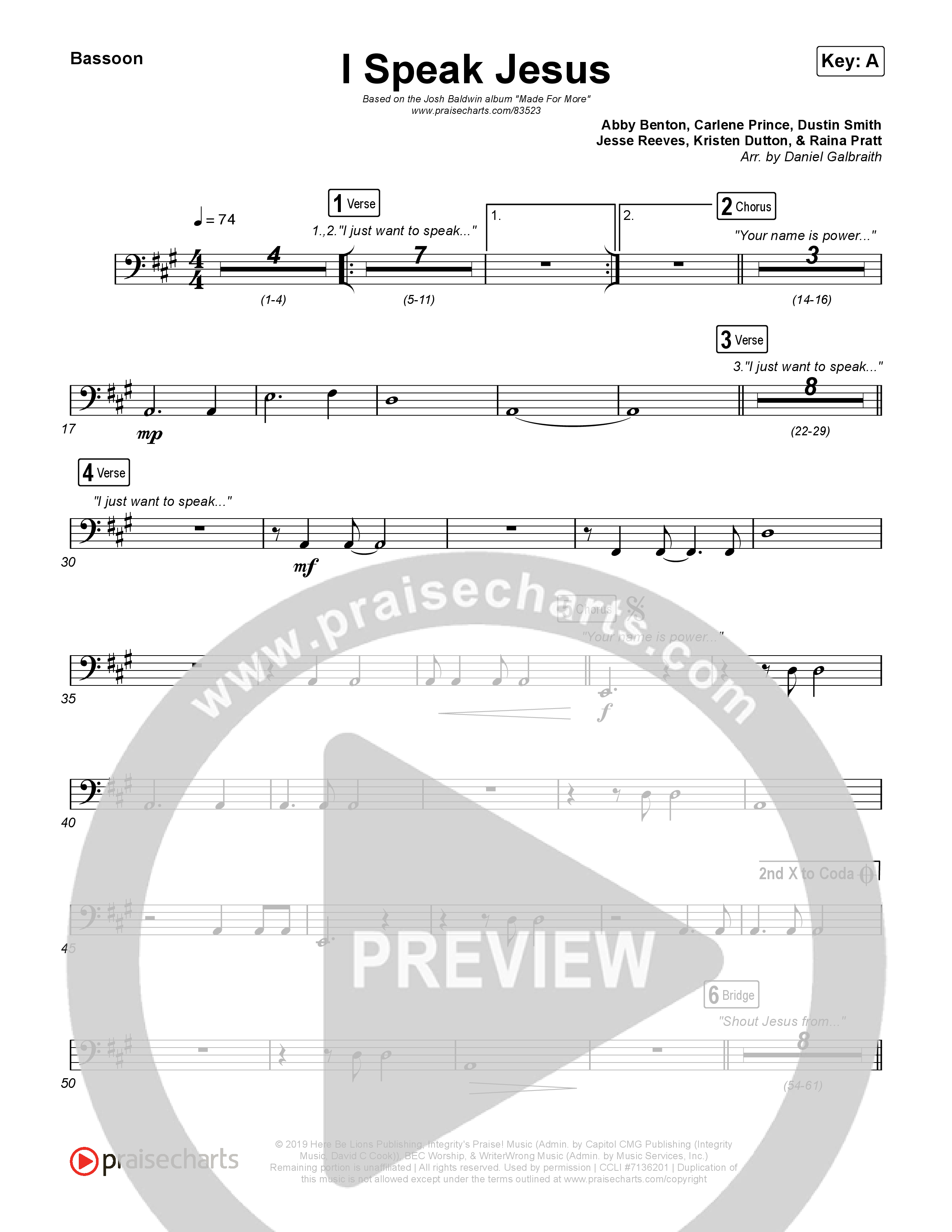 I Speak Jesus (Live) Bassoon (Josh Baldwin)