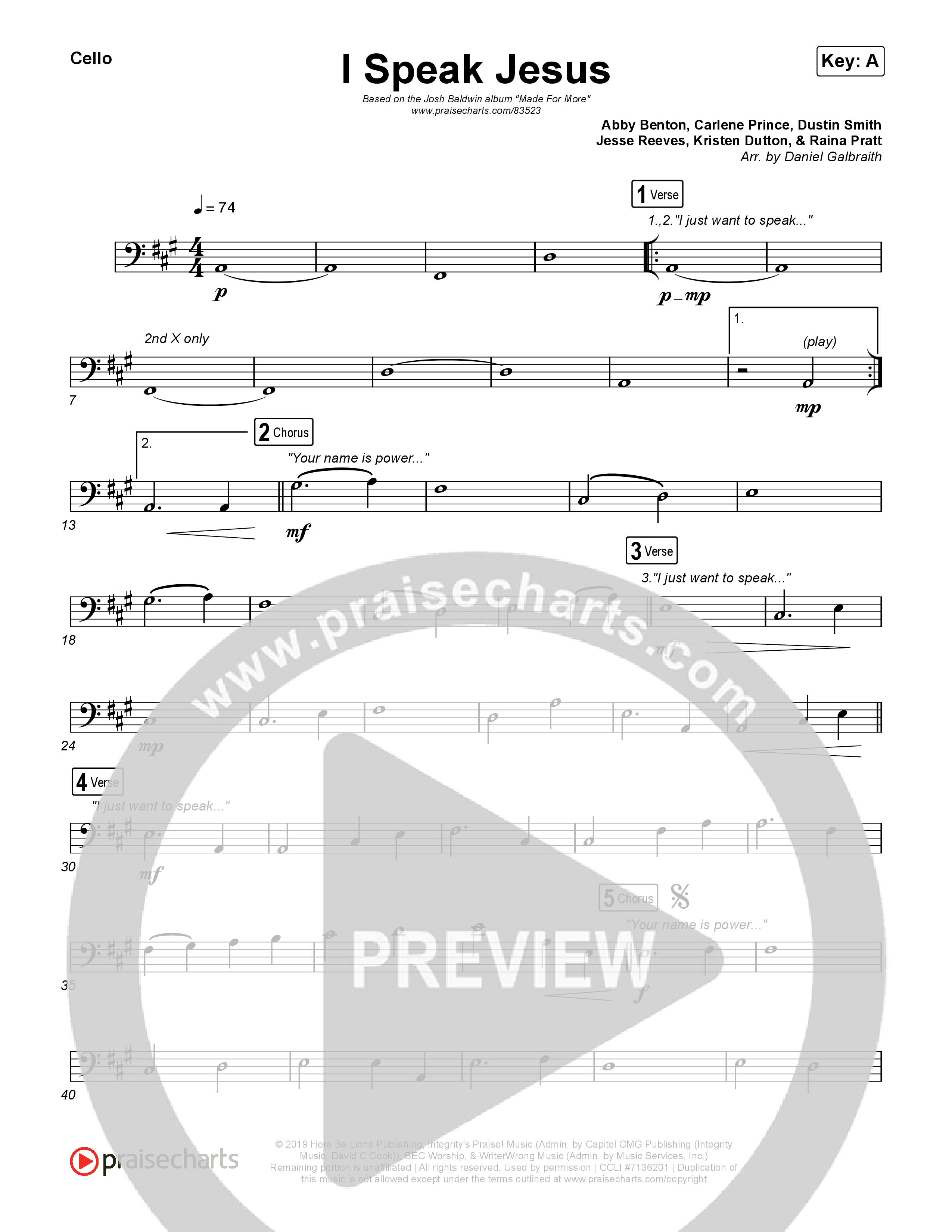 I Speak Jesus (Live) Cello (Josh Baldwin)