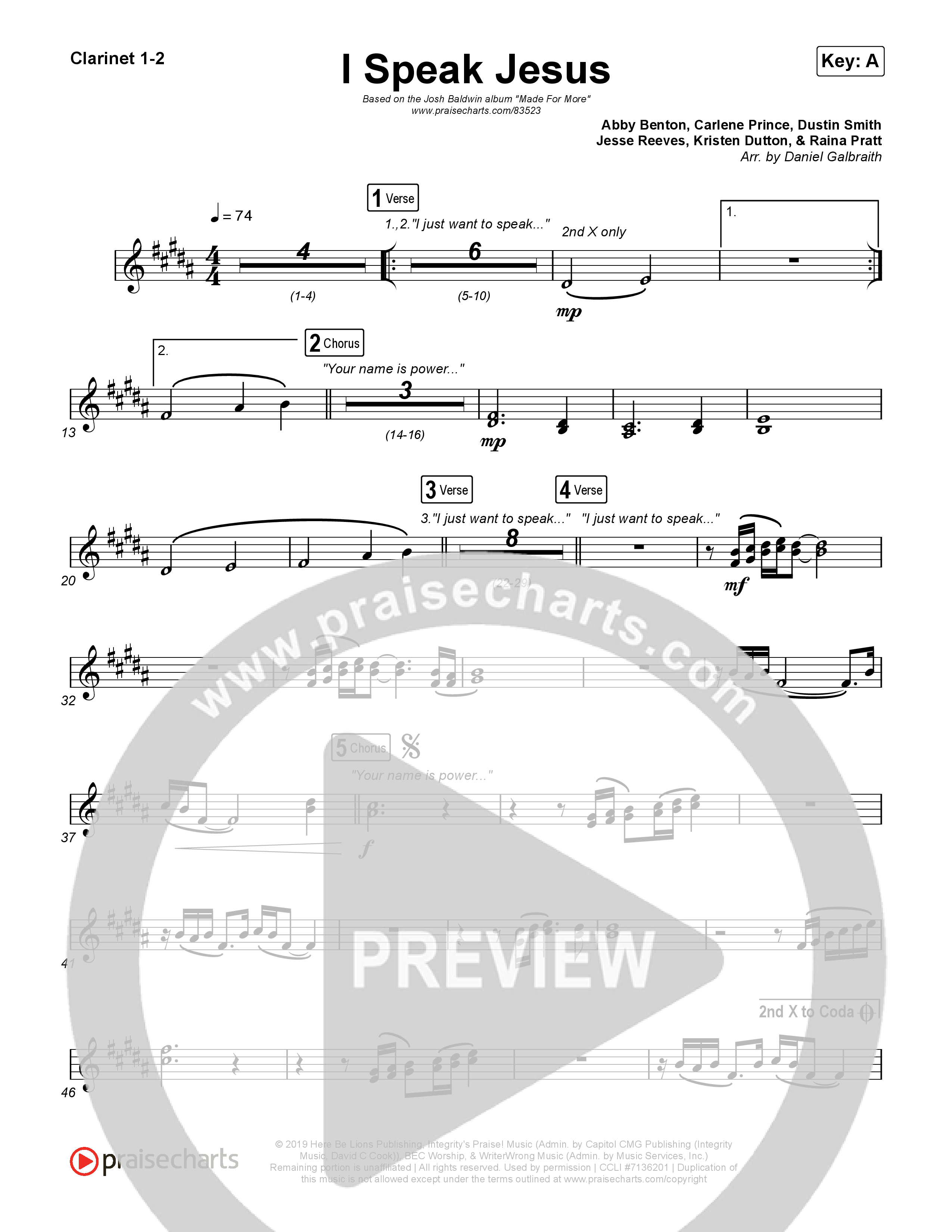 I Speak Jesus (Live) Clarinet 1,2 (Josh Baldwin)