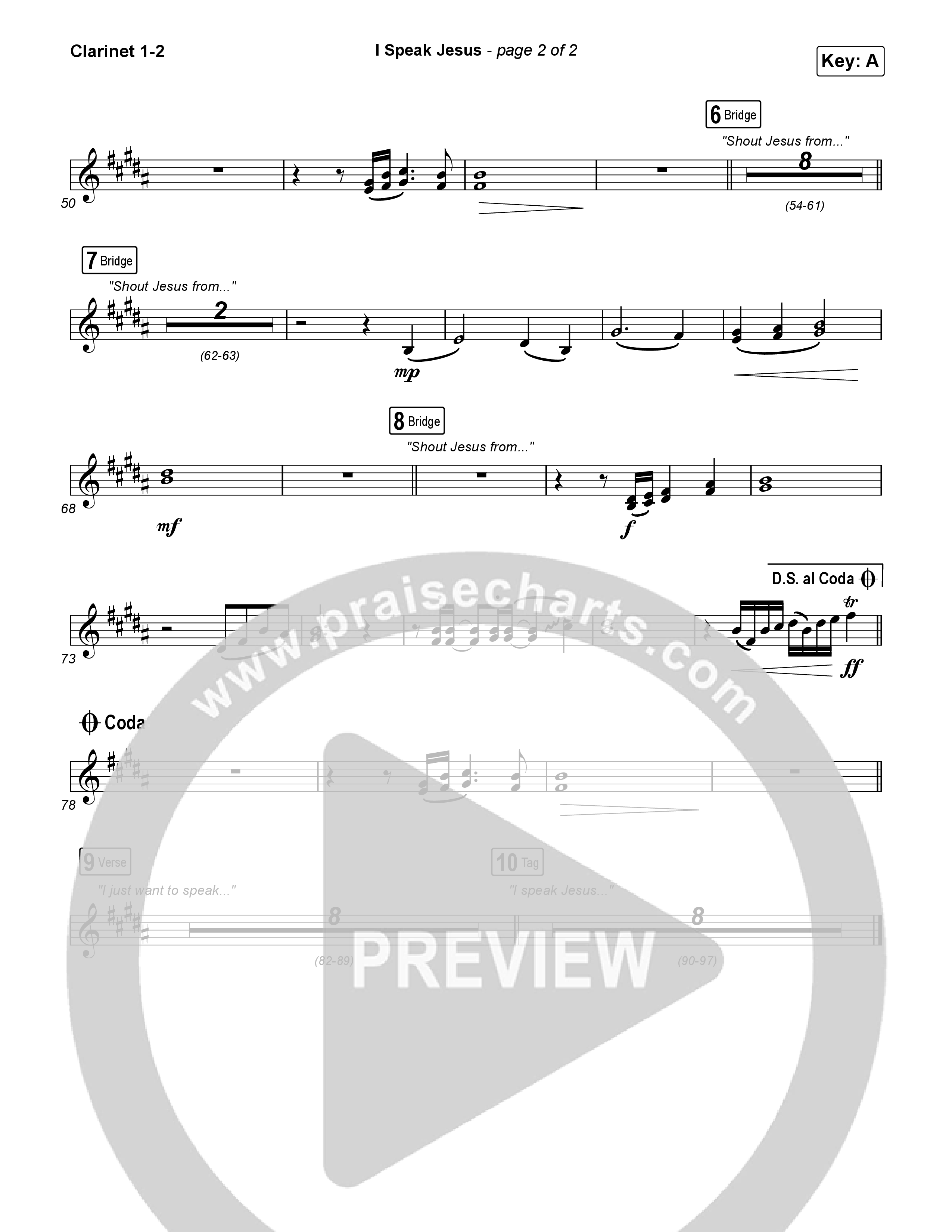 I Speak Jesus (Live) Clarinet 1,2 (Josh Baldwin)