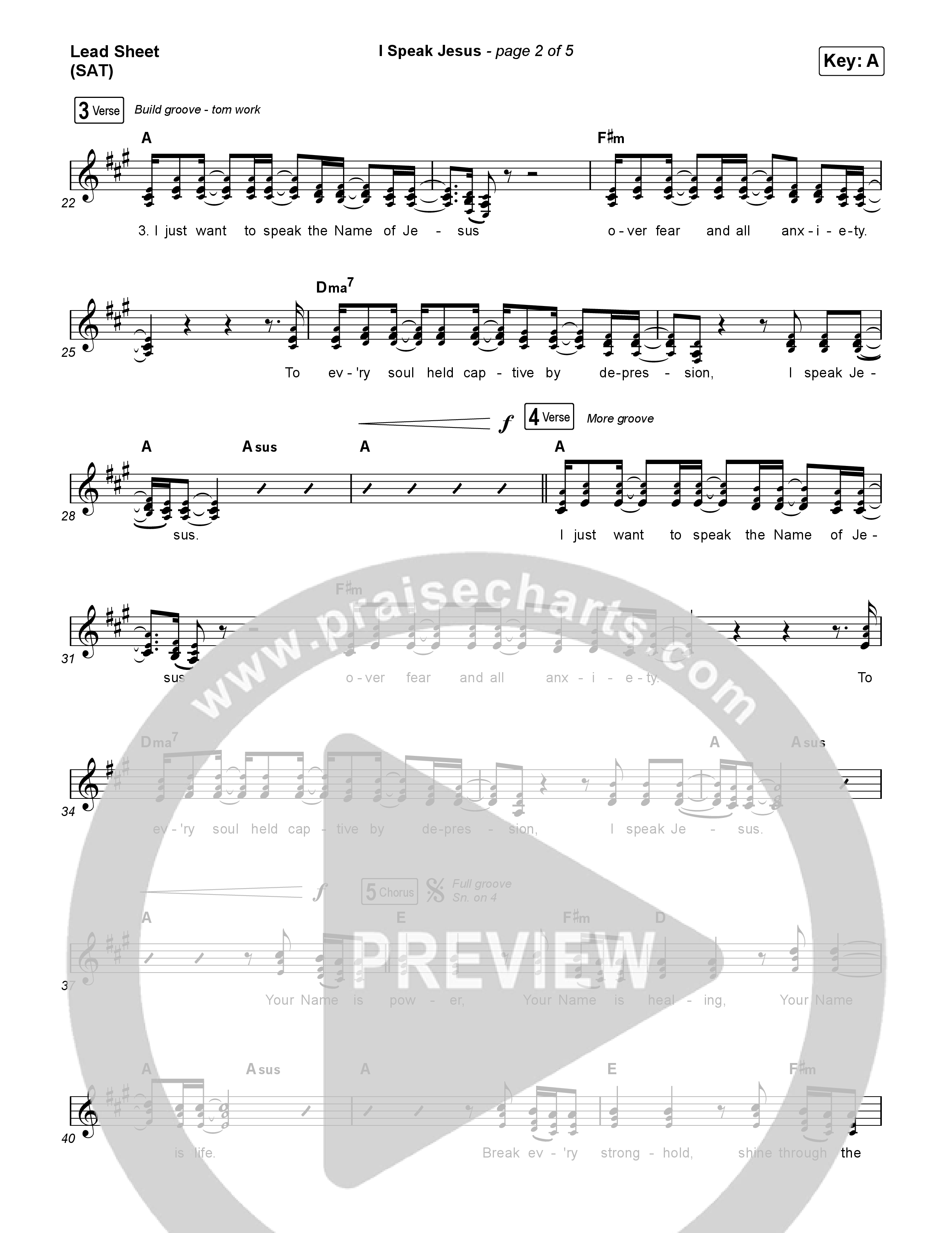 I Speak Jesus (Live) Lead Sheet (SAT) (Josh Baldwin)