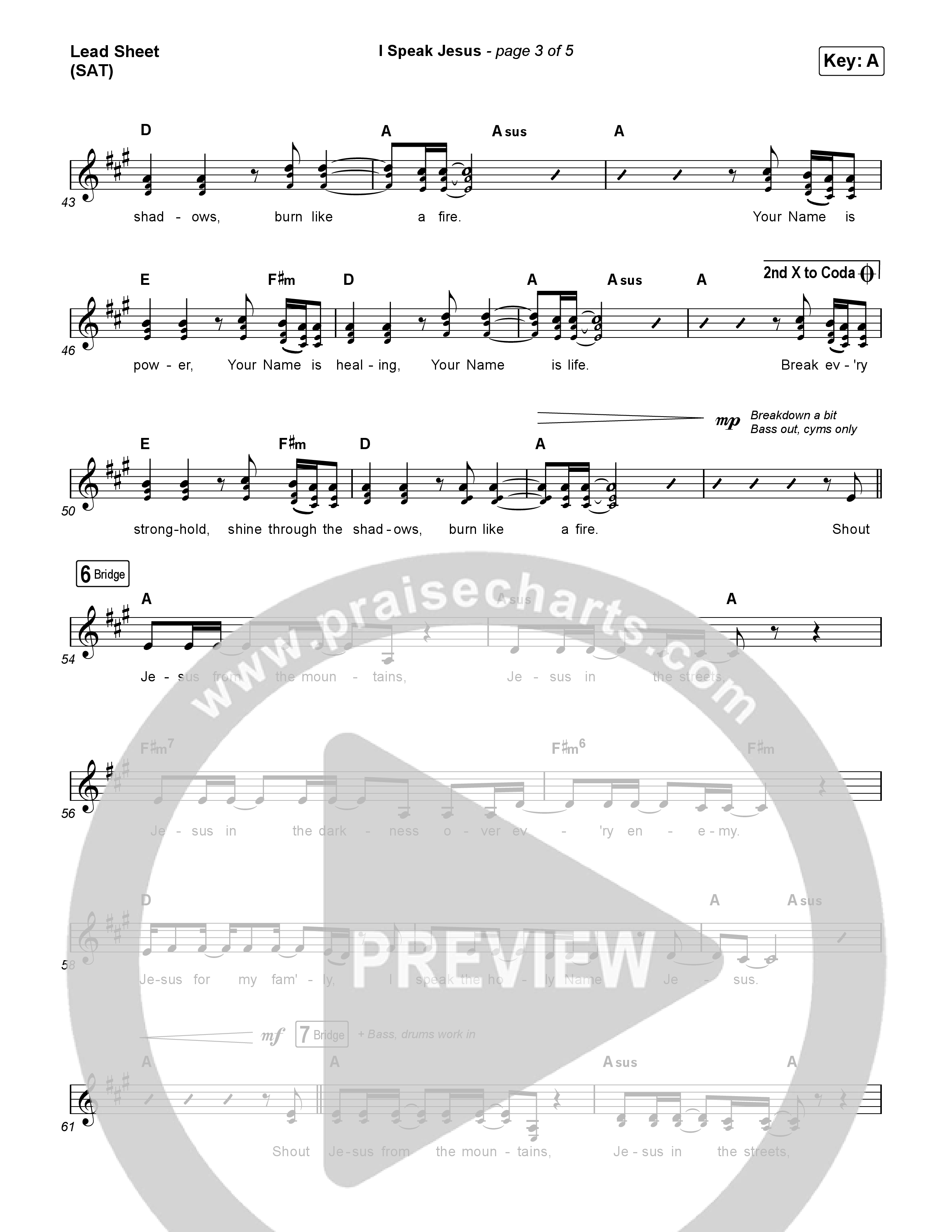 I Speak Jesus (Live) Lead Sheet (SAT) (Josh Baldwin)