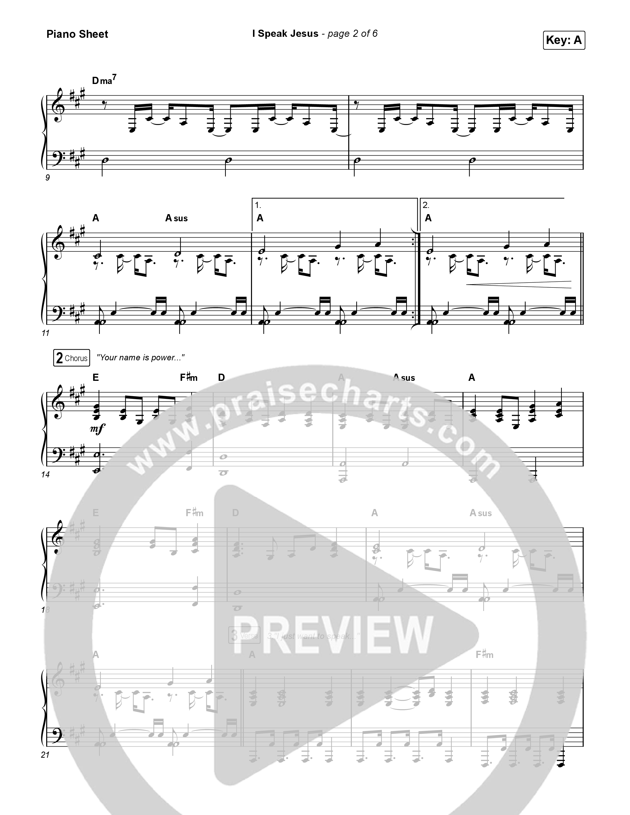 I Speak Jesus (Live) Piano Sheet (Josh Baldwin)