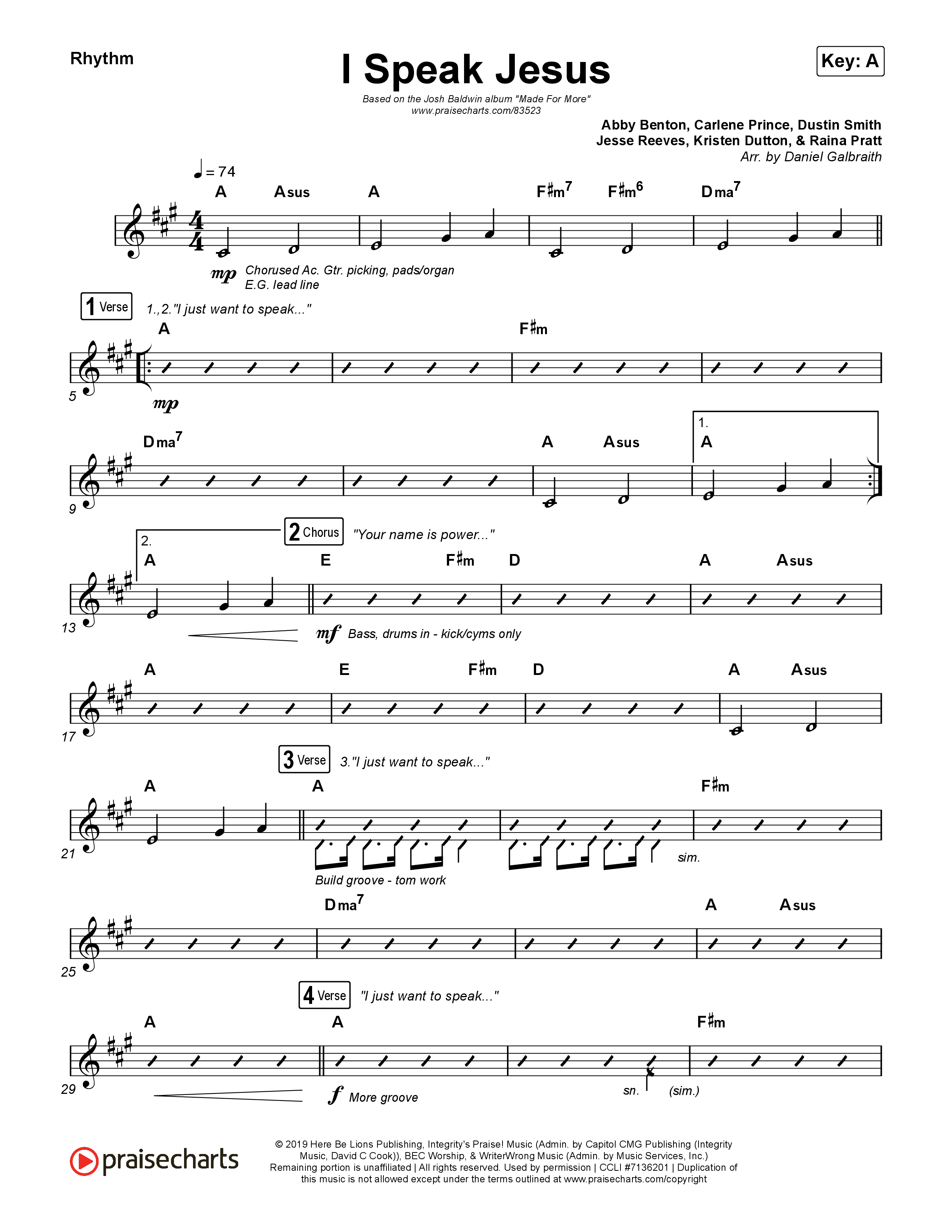 I Speak Jesus (Live) Rhythm Chart (Josh Baldwin)