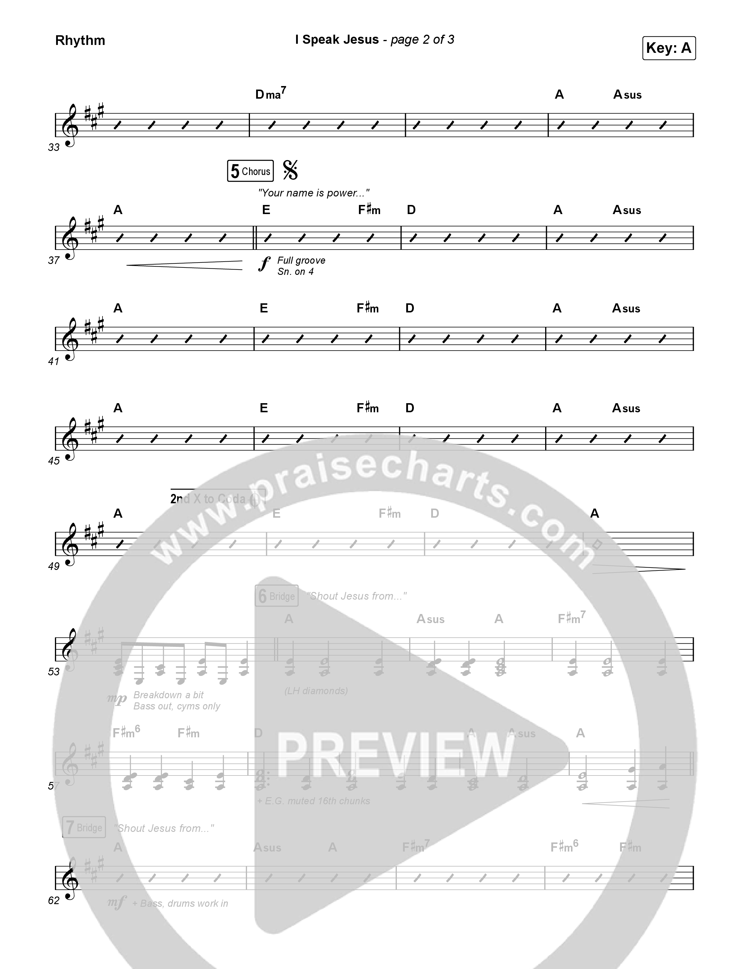 I Speak Jesus (Live) Rhythm Chart (Josh Baldwin)
